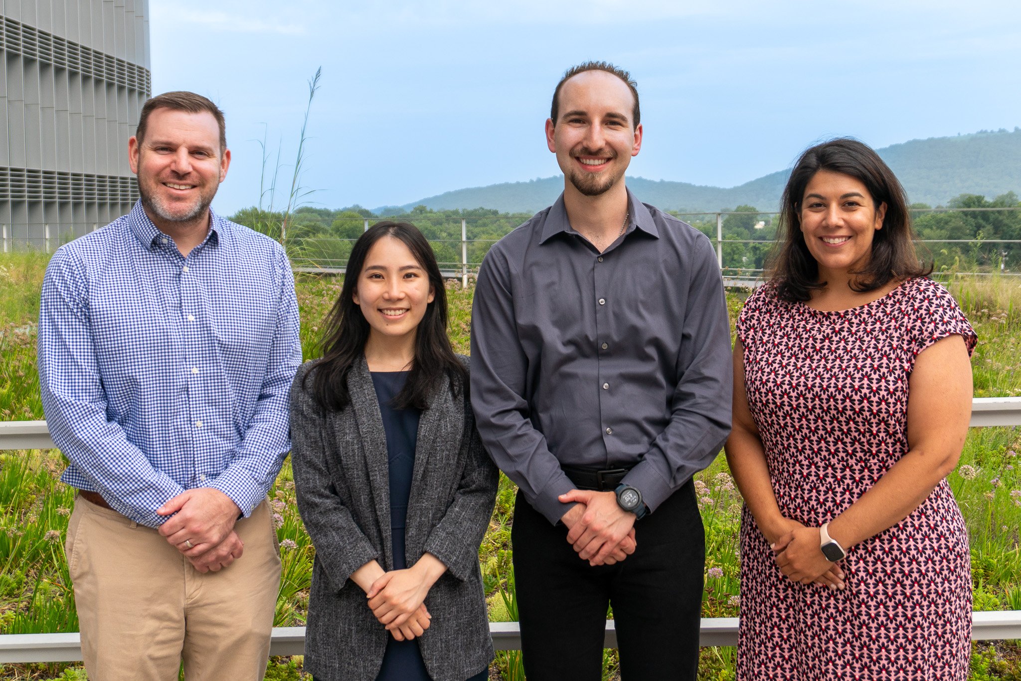 4 Pharmacy Residents stand at UVA Health, where they study oncological pharmacy 