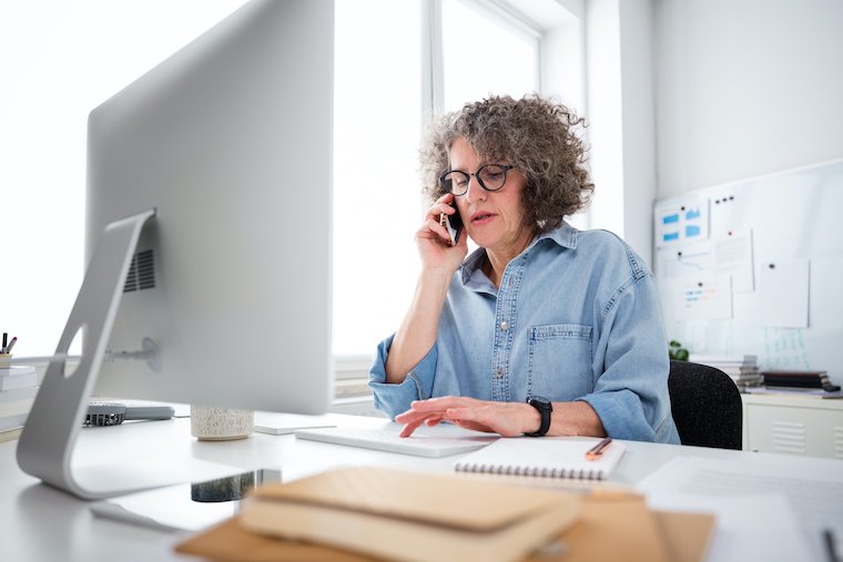 Woman working at her office