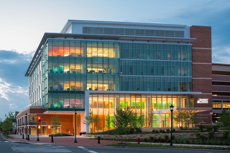 Exterior shot of the Battle Building at UVA Health Children's.
