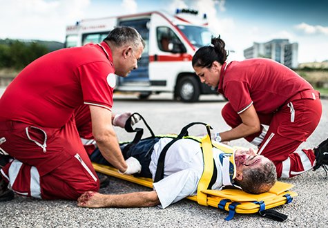 Rescue team in the field stabilizing patient
