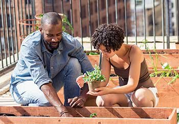 Couple gardening in the community
