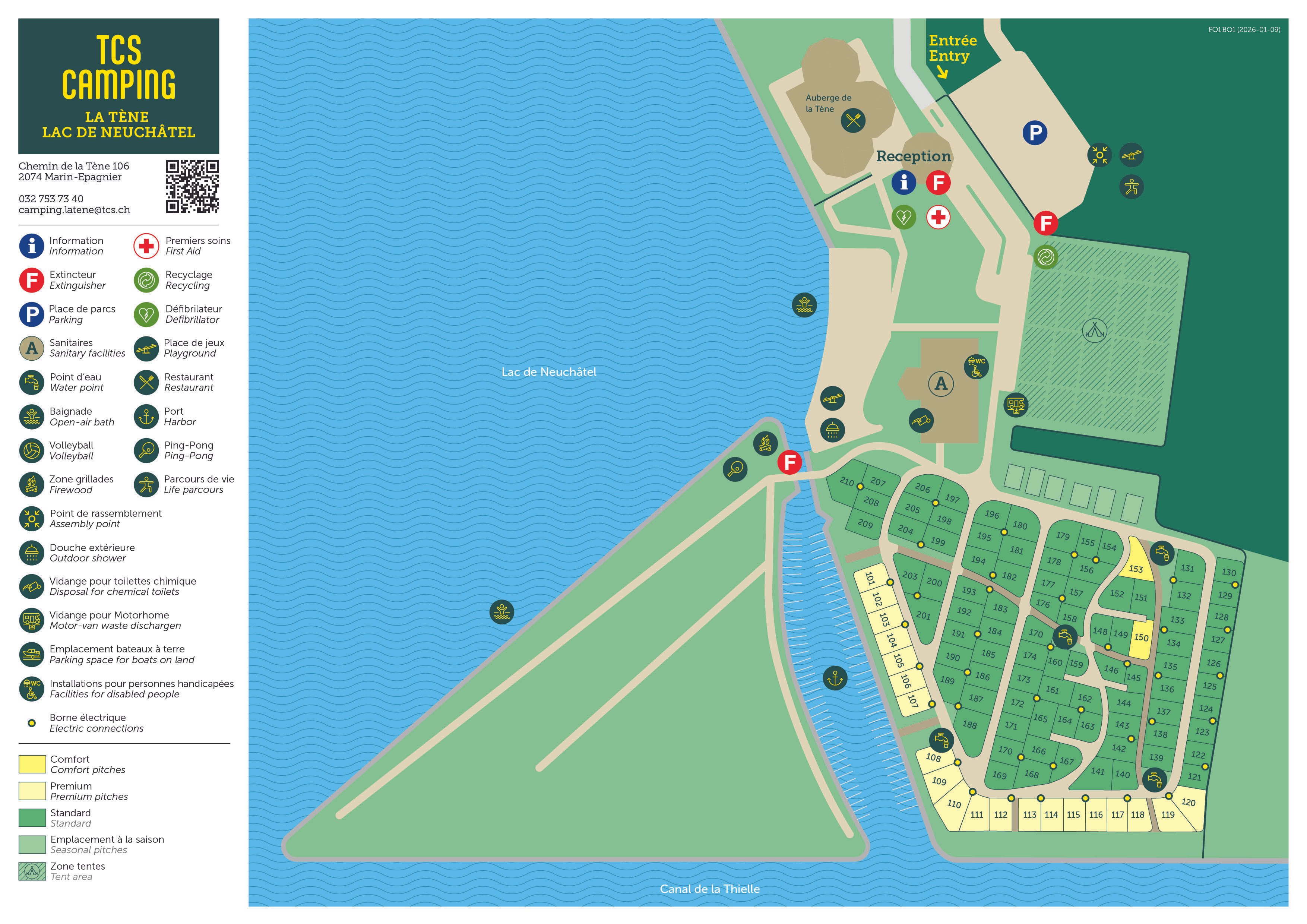 Plan du camping TCS Camping La Tène Lac de Neuchâtel