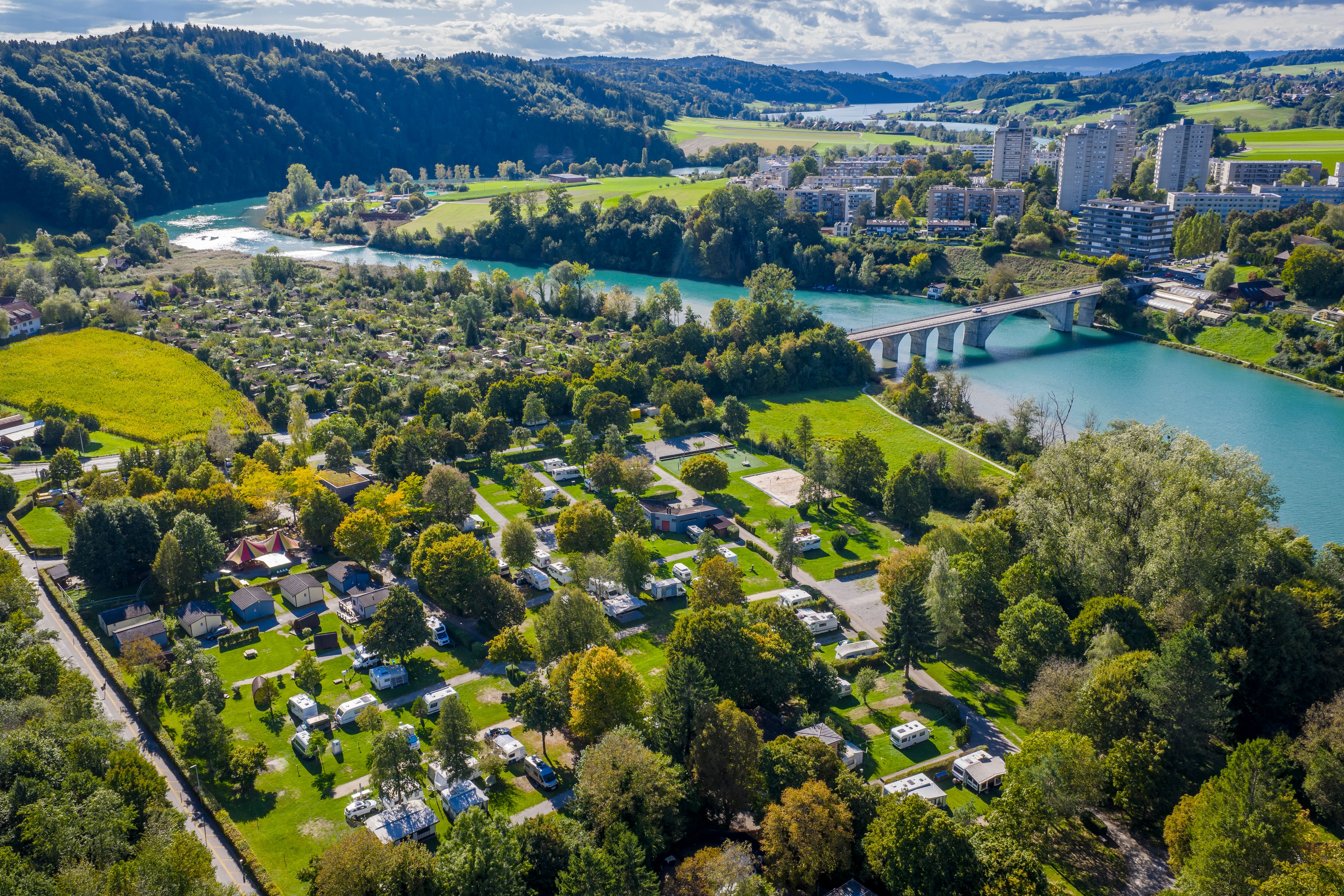 Vue aérienne du camping TCS Bern Eymatt.