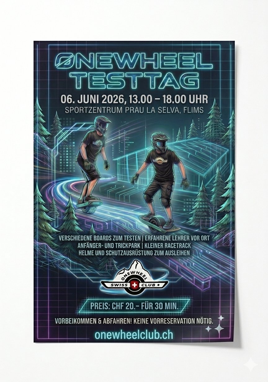 A flyer for the Onewheel test day in Flims.