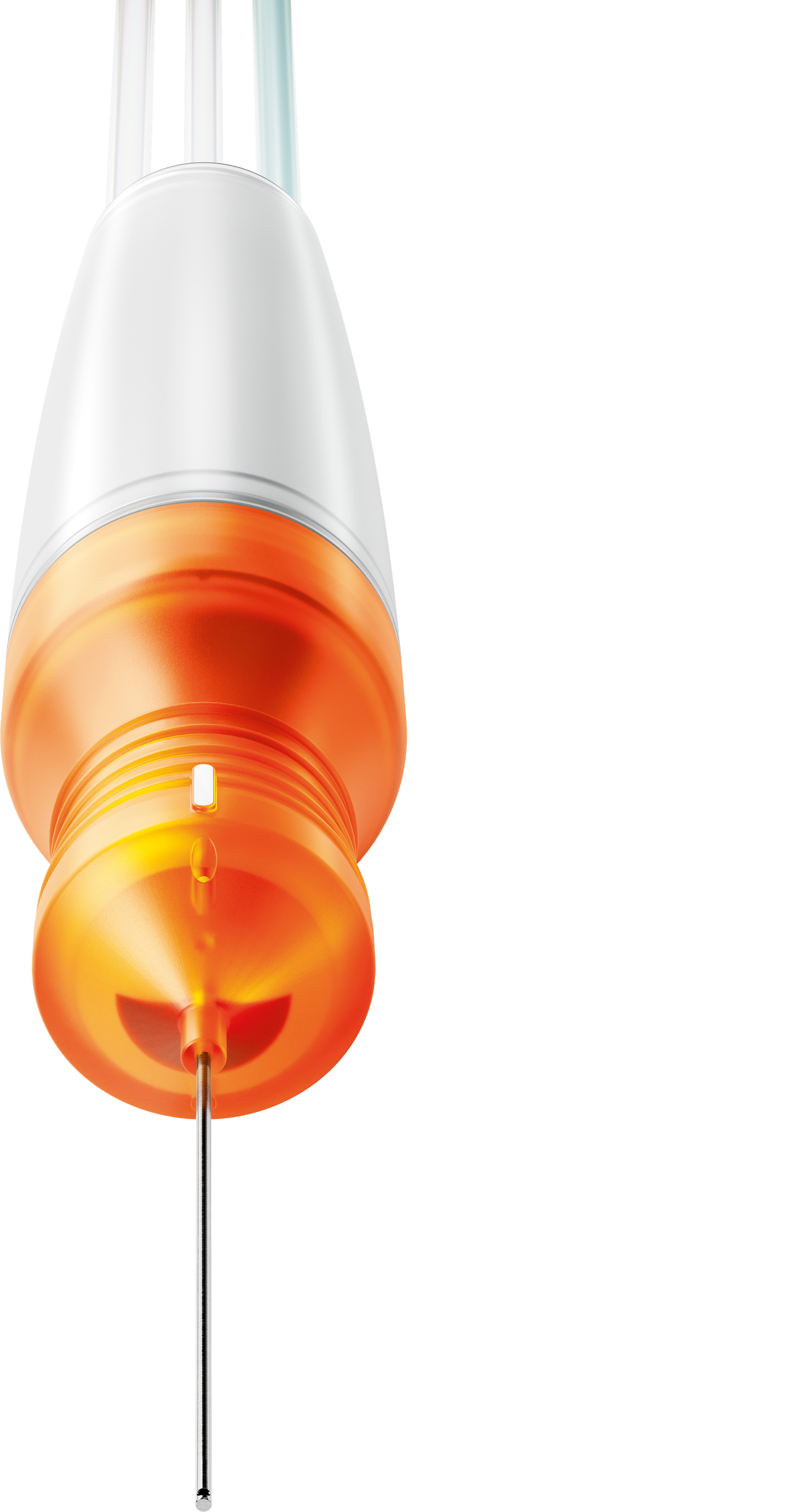 Continuous Flow Cutter 23G, front view, illustrating permanently open port for continuous aspiration and stable vitreoretinal cutting