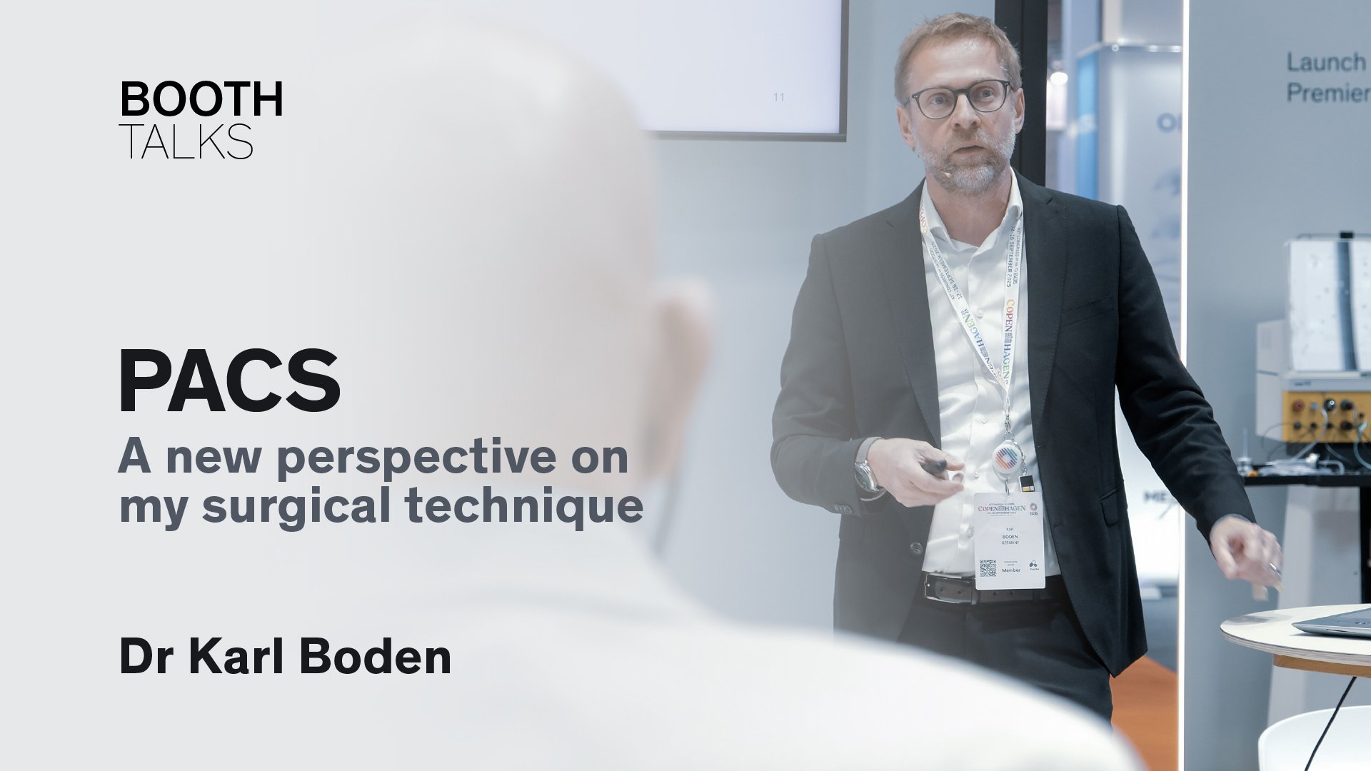 Dr Karl Boden presenting PACS technique during booth talk at ophthalmology congress