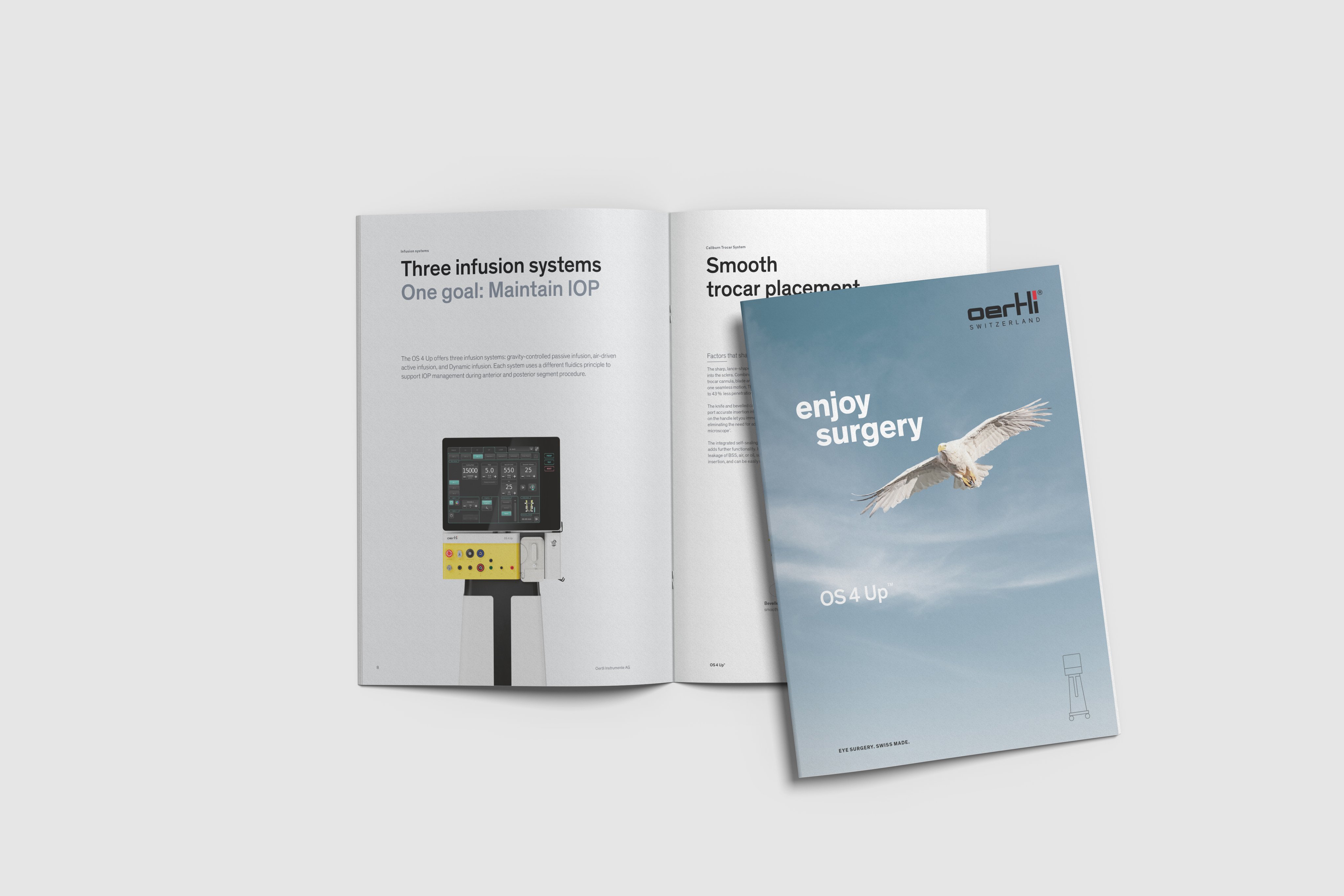 OS 4 Up brochure showing infusion systems and trocar placement features