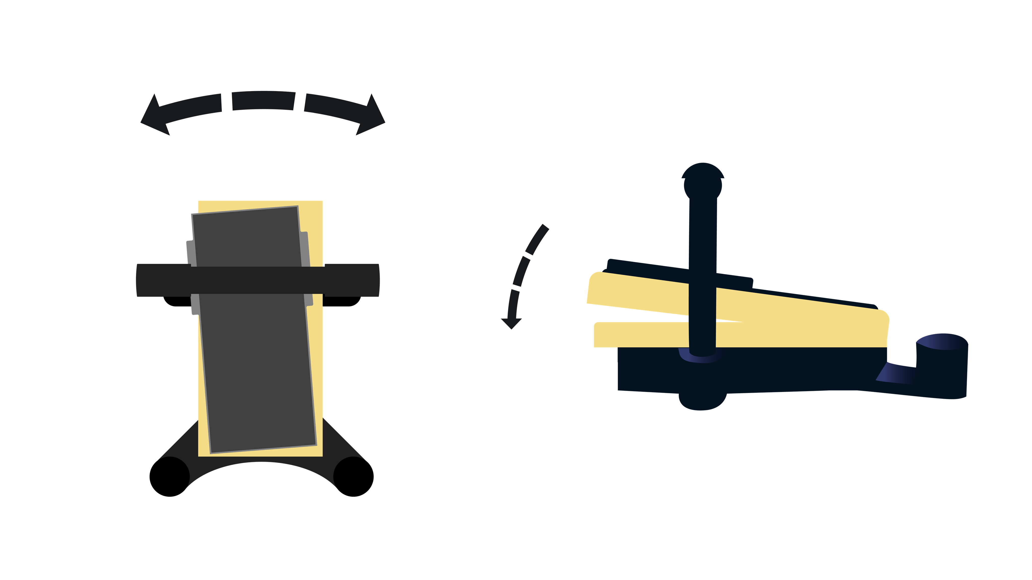 Graphic showing the movement directions of the Faros foot pedal from top and side view
