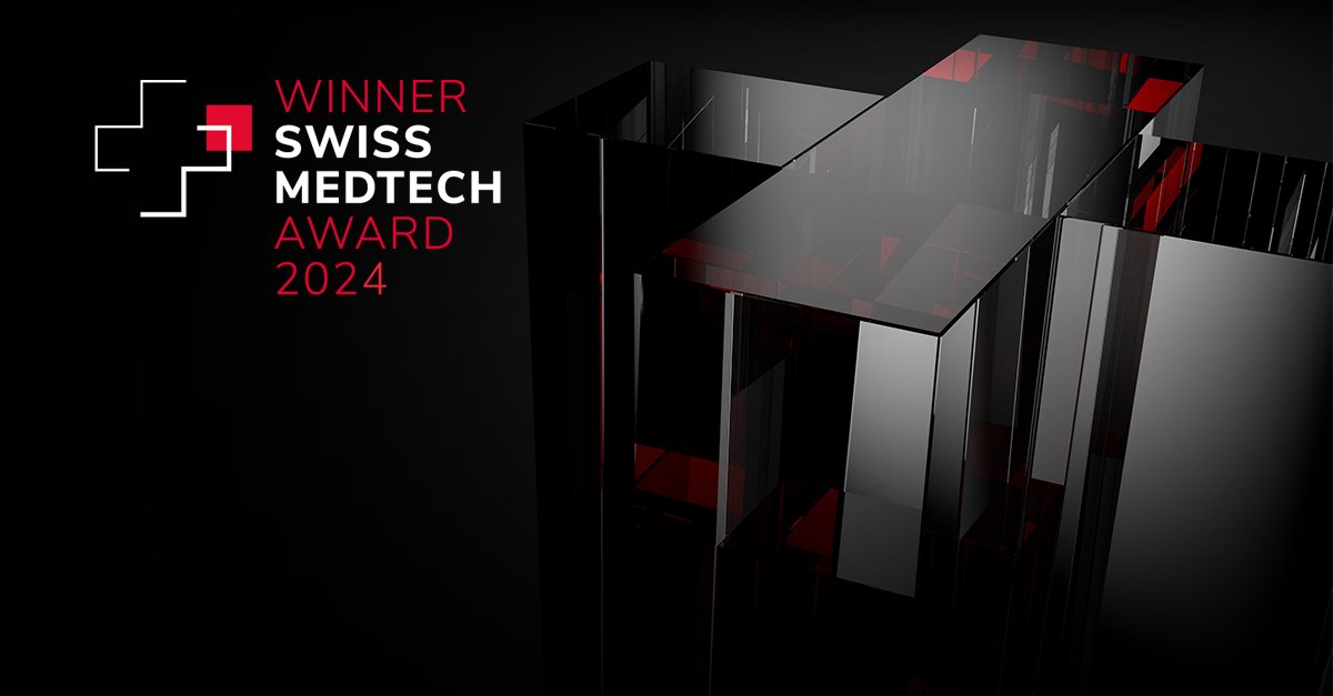 Swiss Medtech Award 2024 winner graphic with award logo and abstract trophy visual