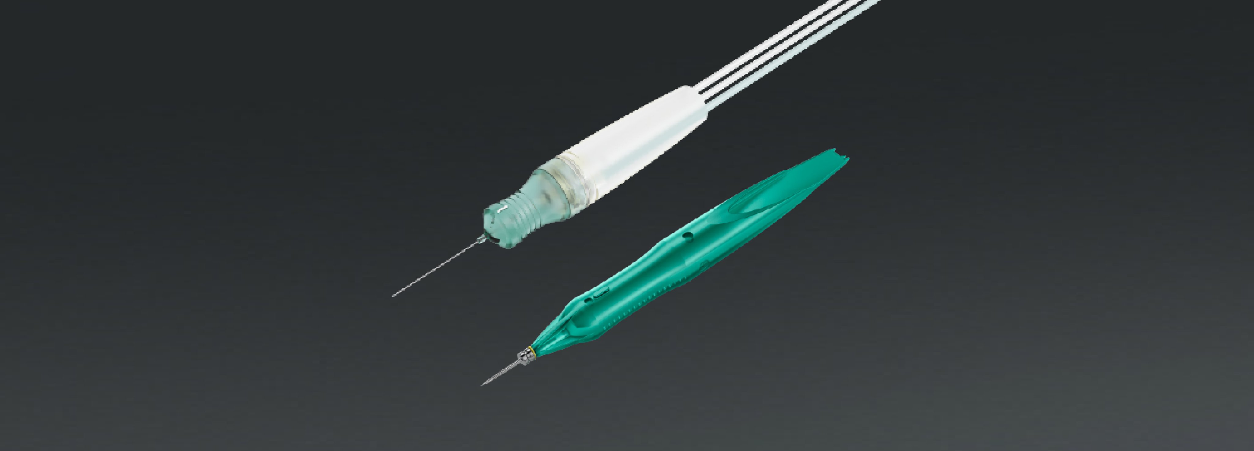 vitreoretinal surgical instruments with fine needle tips on dark background