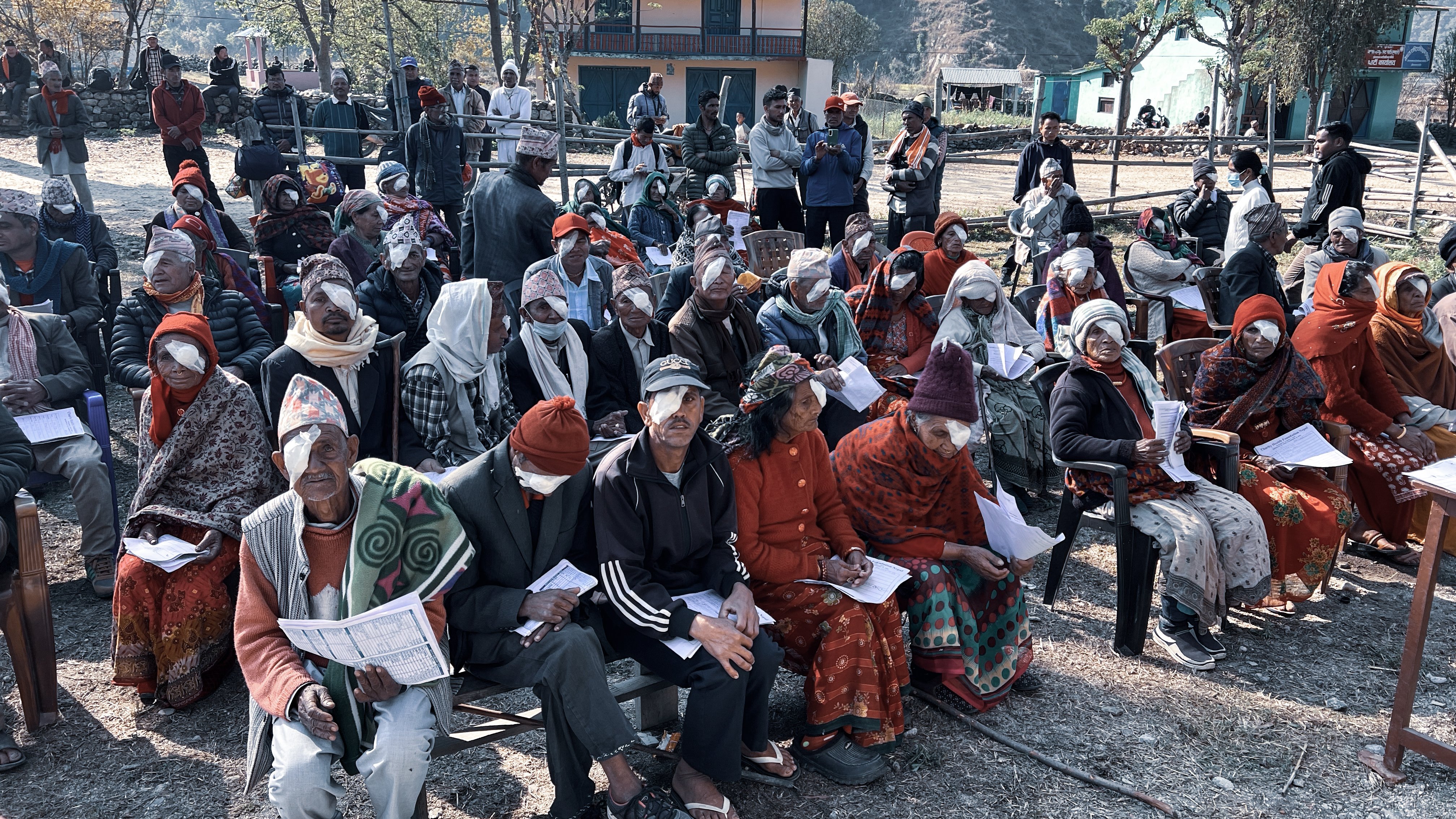 Large group of community members gathered outdoors during an eye care outreach programme organised by the BBH Eye Foundation