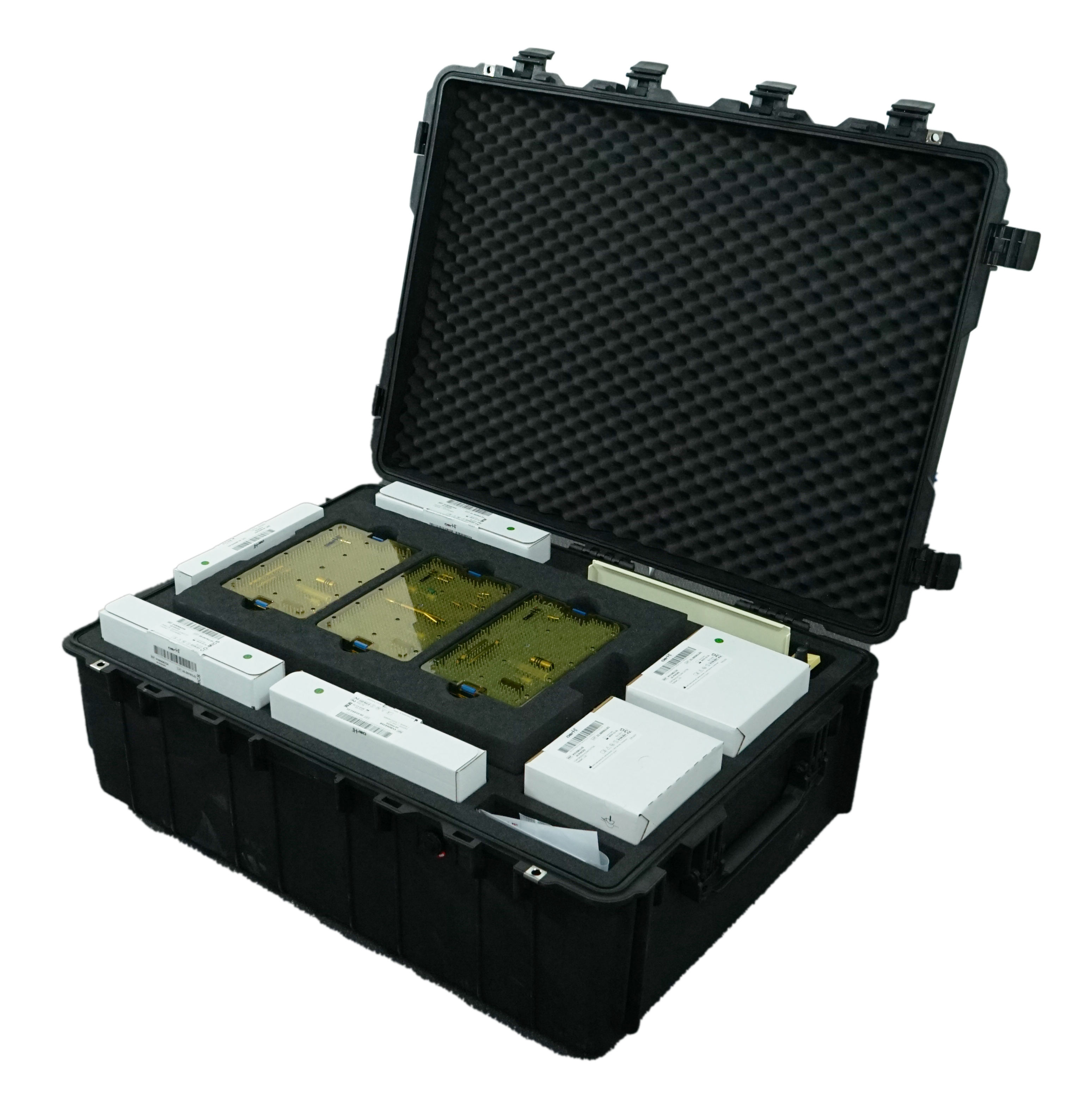Protective transport case with surgical instruments and accessories for the CataRhex 3 system