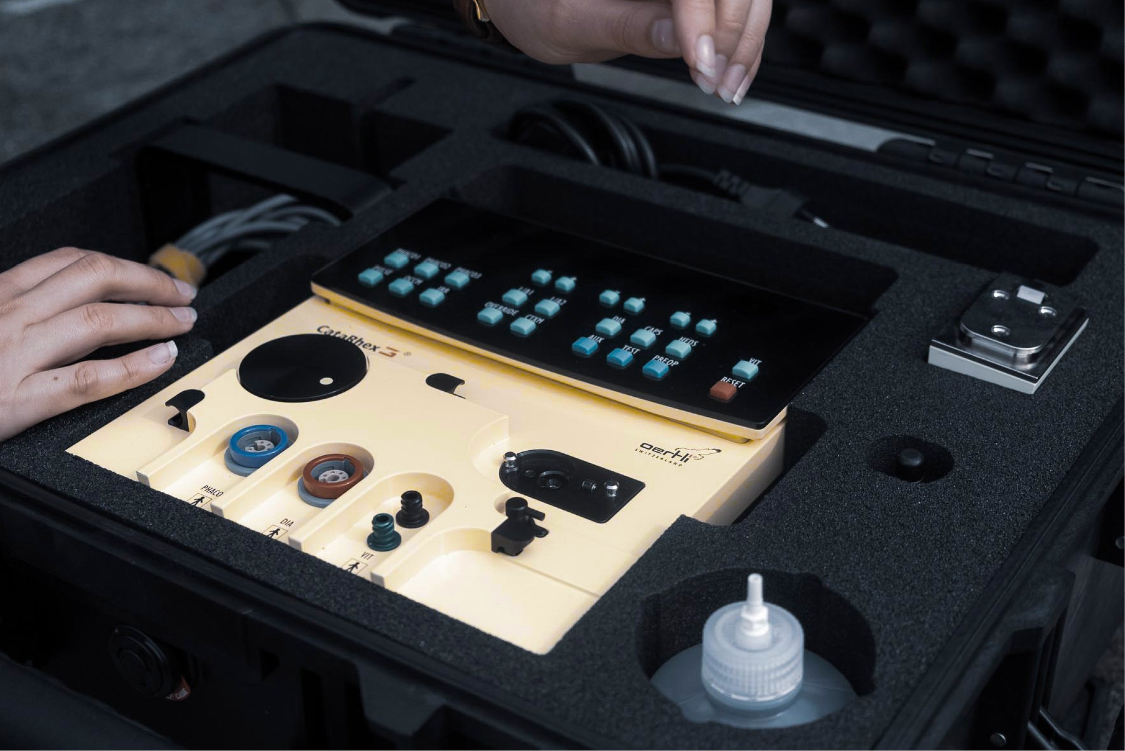 CataRhex 3 surgical platform placed in a protective army box for mobile use