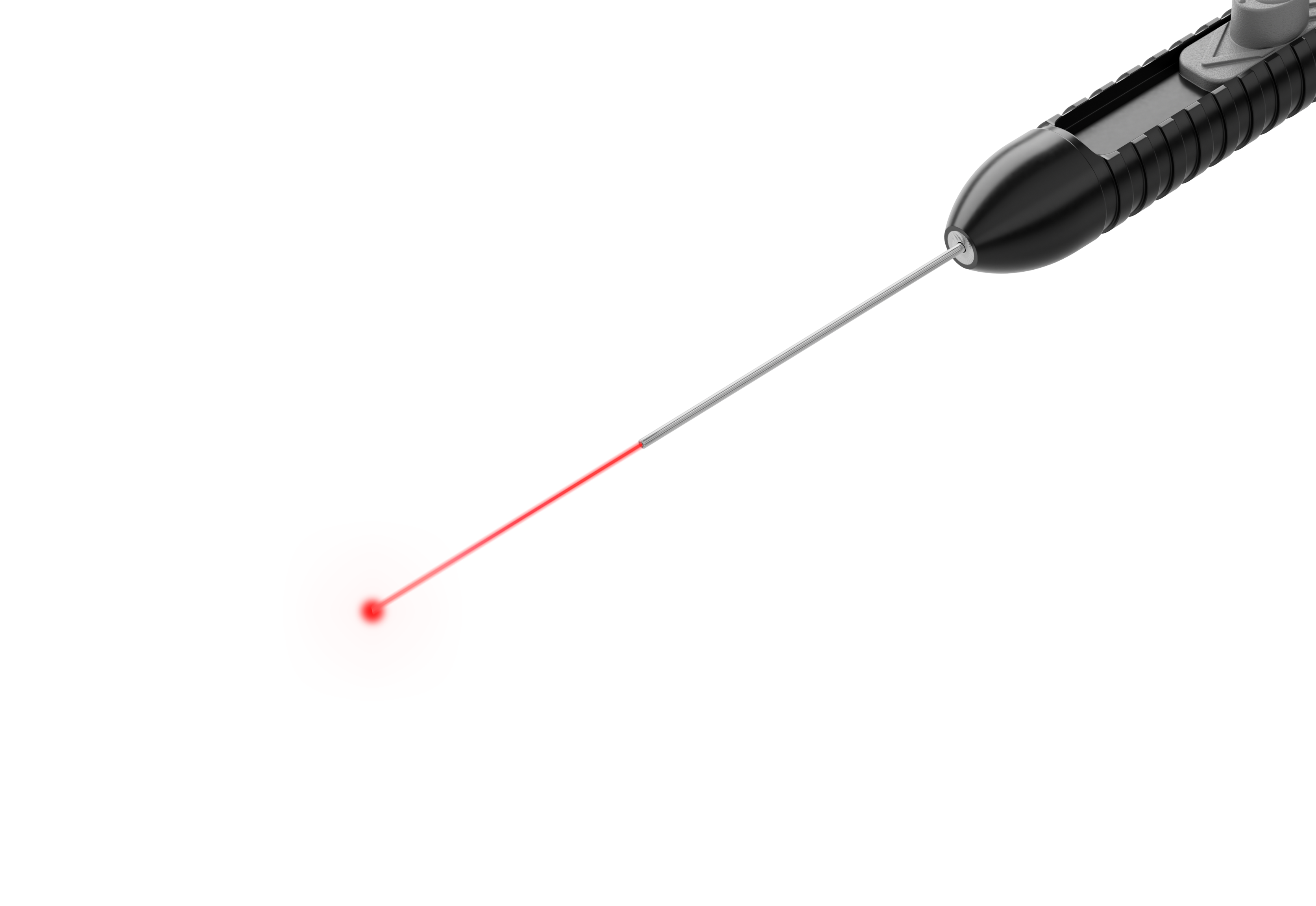 23G extendable laser probe, detailed view, with visible red aiming beam for precise intraocular laser application