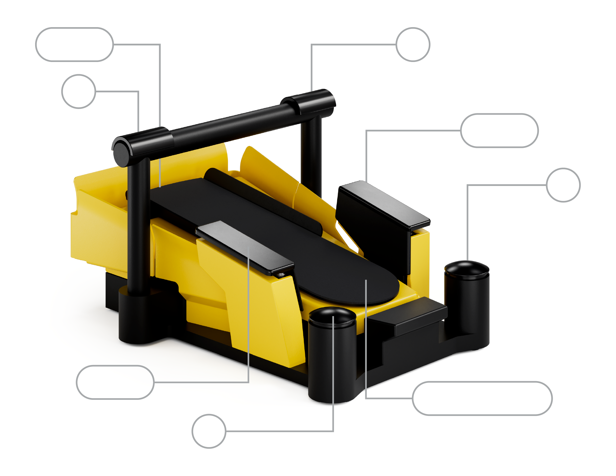 Detailed rendering of the OS 4 Up foot pedal with highlighted components and callout placeholders indicating different control elements