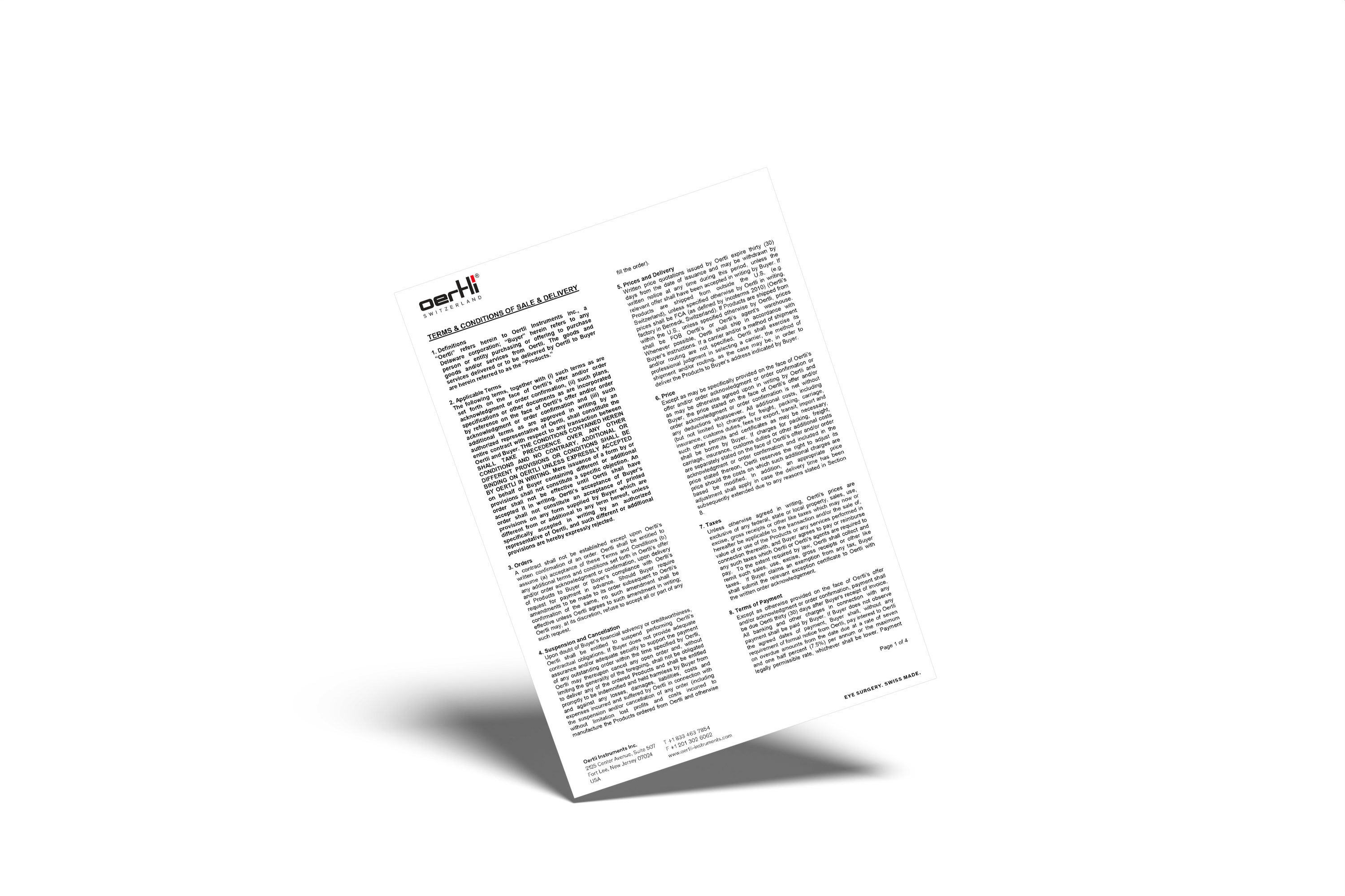 Document showing the terms and conditions of sale and delivery