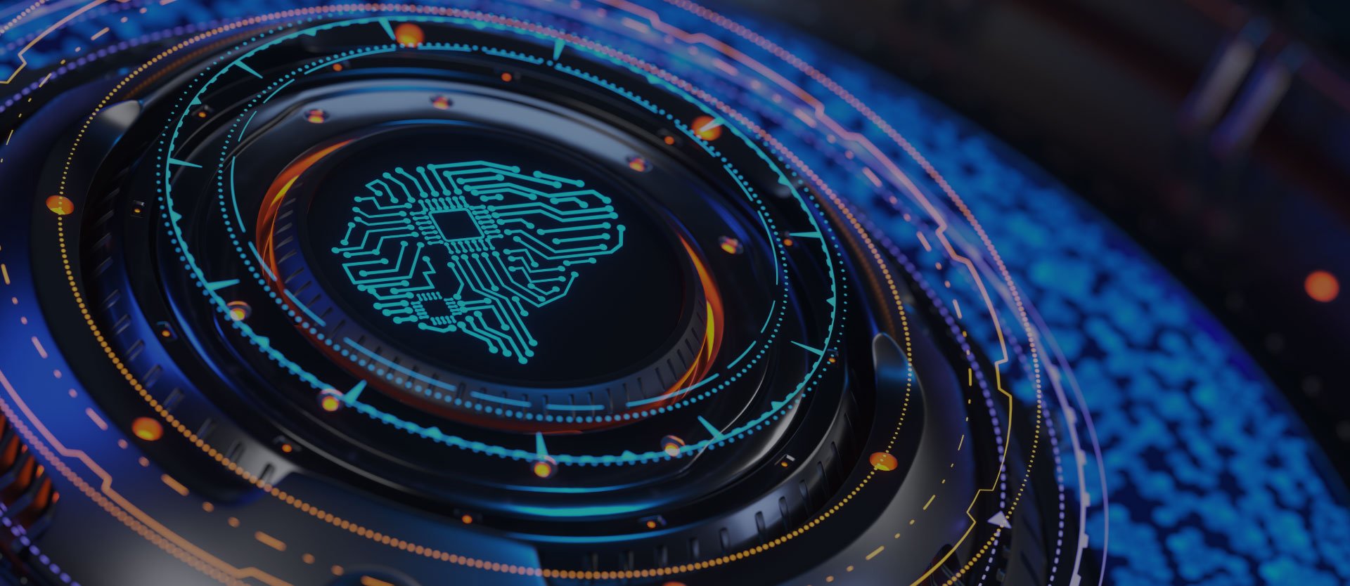 Digital AI brain symbol on a futuristic interface, representing artificial intelligence and innovation in eye surgery