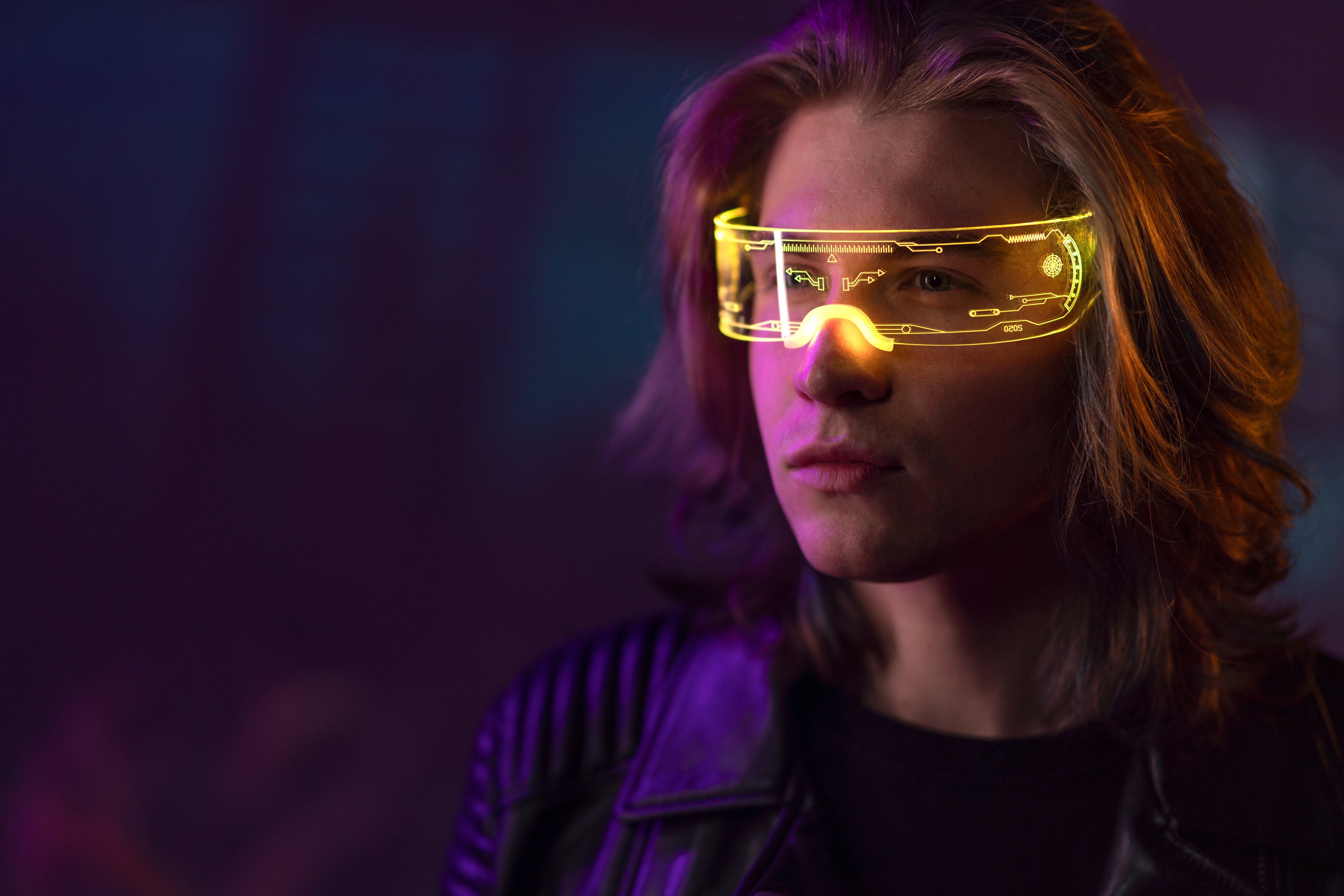 A man with virtual reality VR goggles, futuristic lifestyle