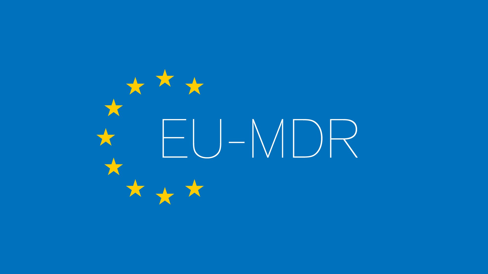 Blue EU MDR logo with yellow European Union stars surrounding the text “EU MDR”