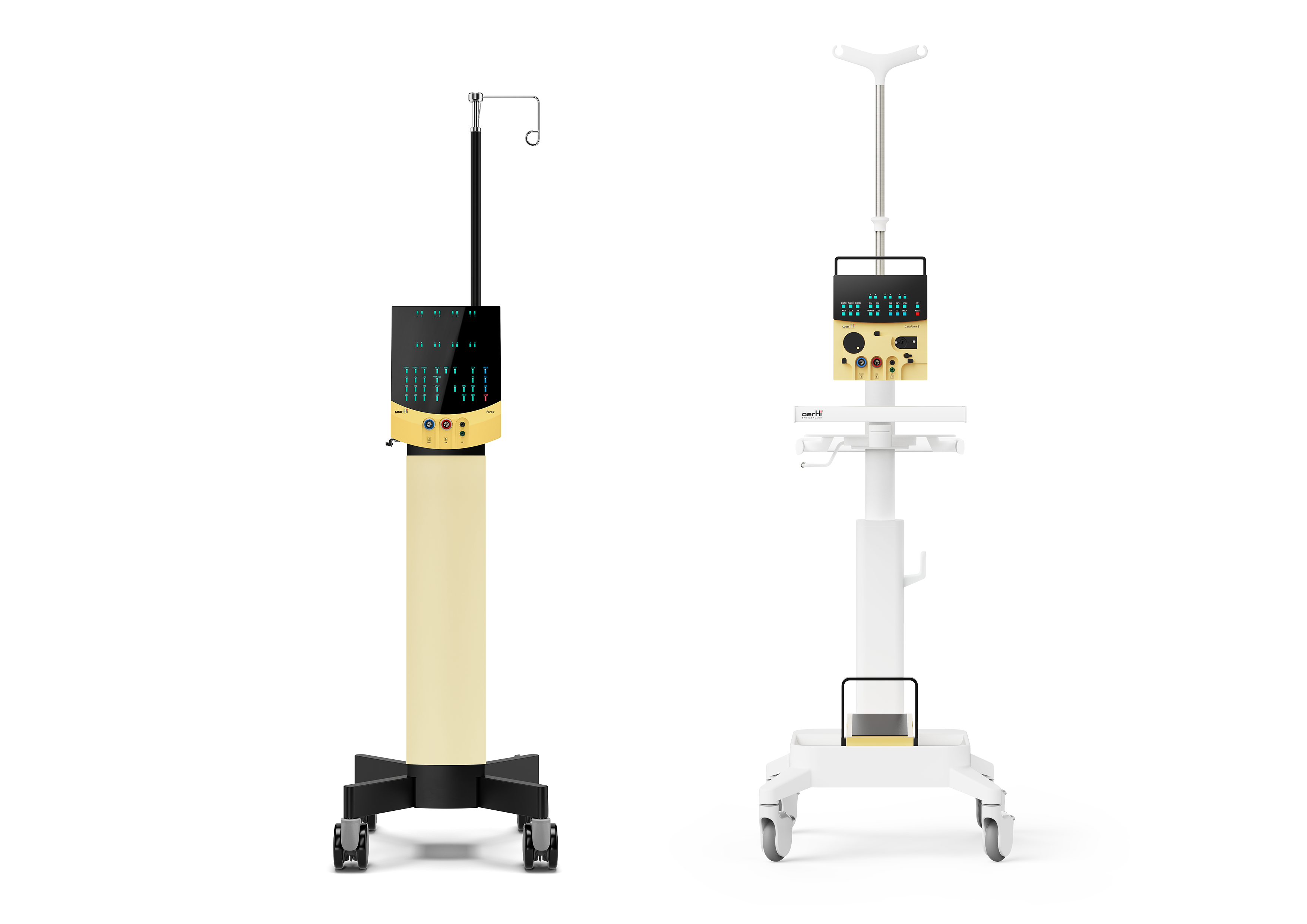 Faros and CataRhex 3 surgical platforms shown side by side as part of the Oertli platform strategy
