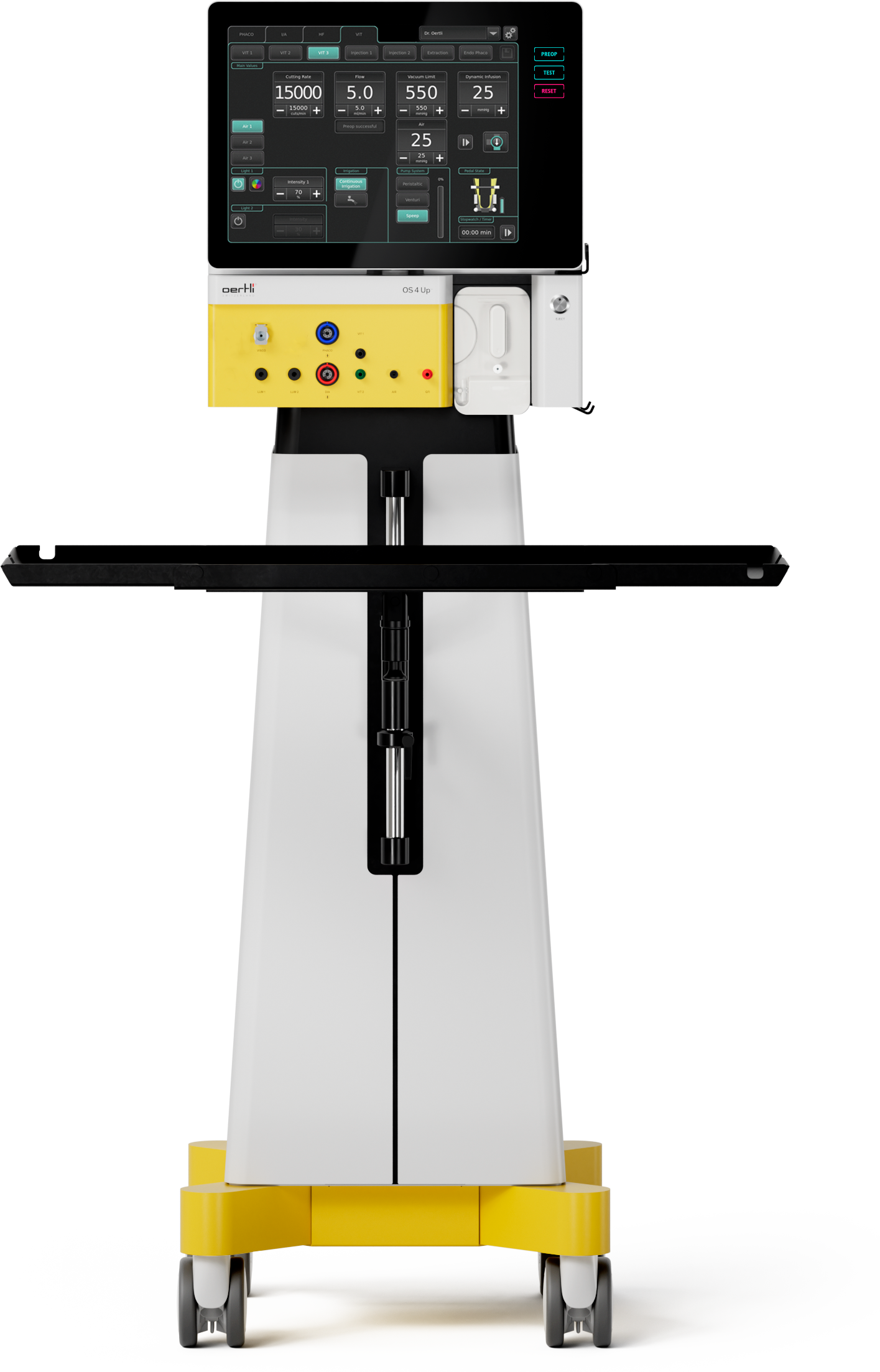 OS 4 Up ophthalmic machine with table in the front
