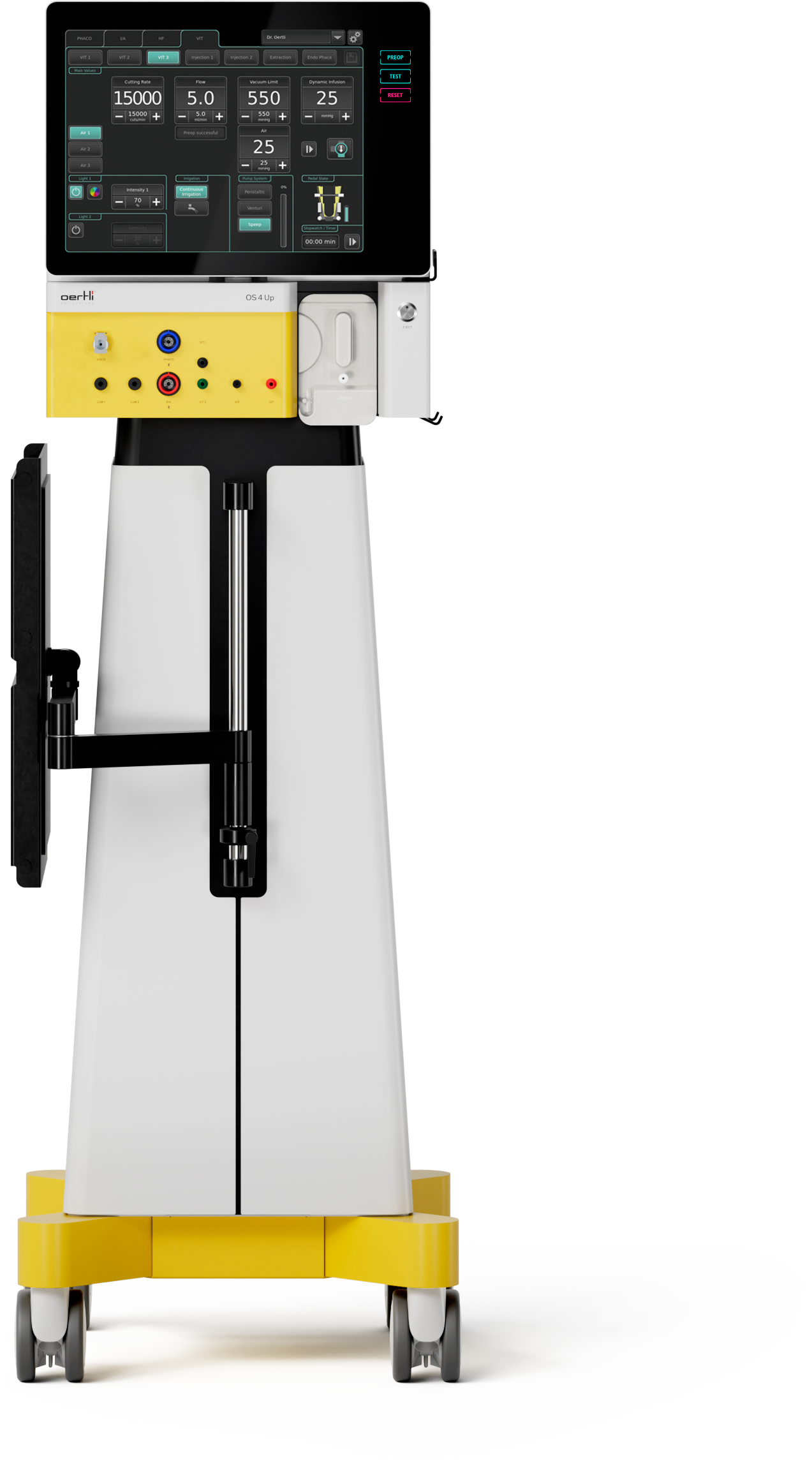OS 4 Up ophthalmic machine with table on the side