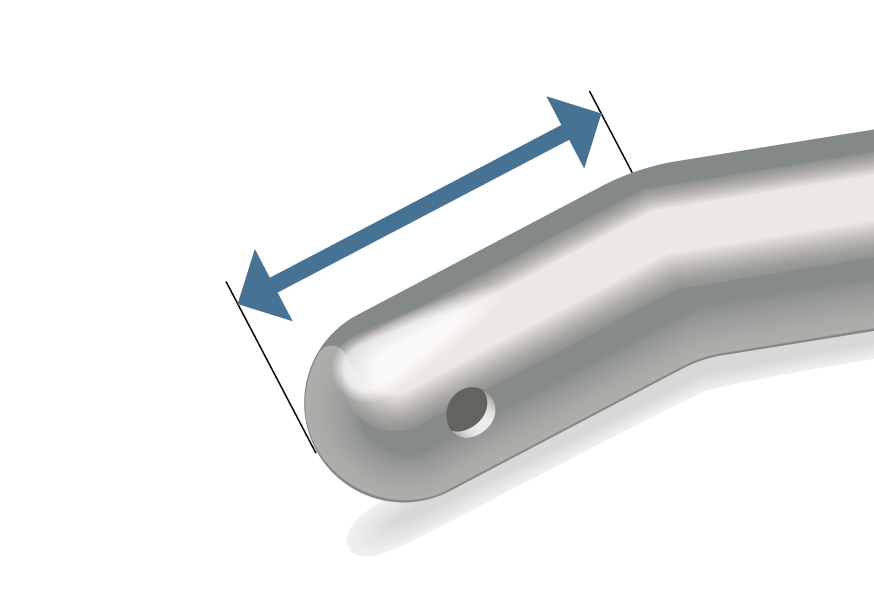 Technical illustration showing the rounded safety design of an ophthalmic quick tip instrument