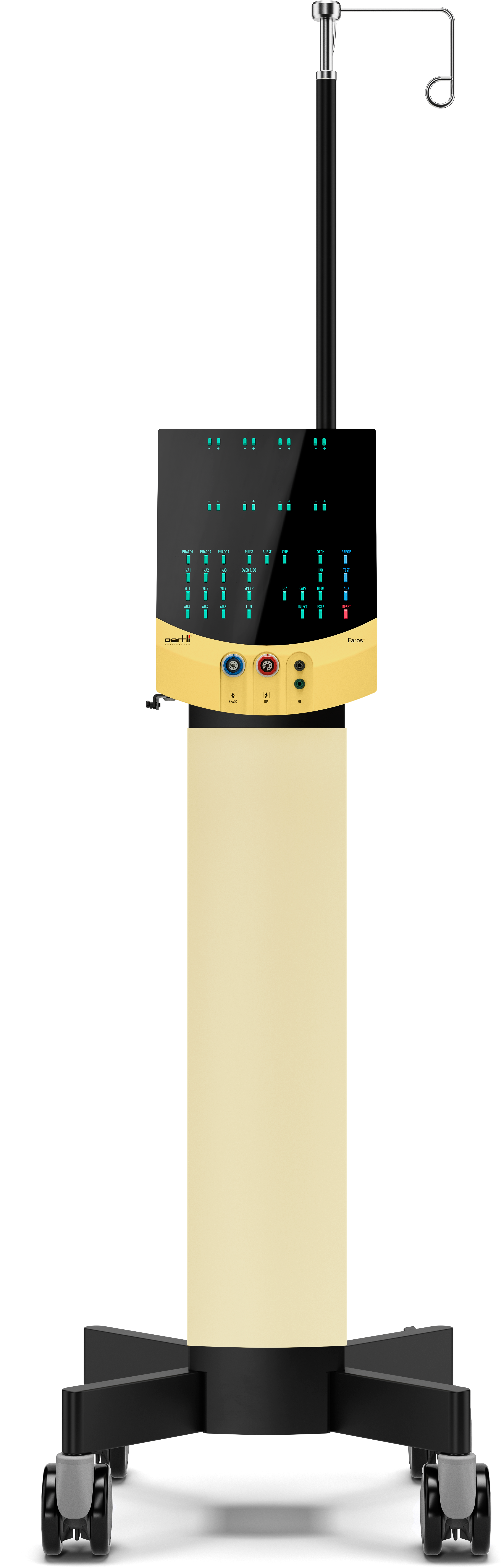 Faros anterior surgical platform shown from the front with extended infusion pole
