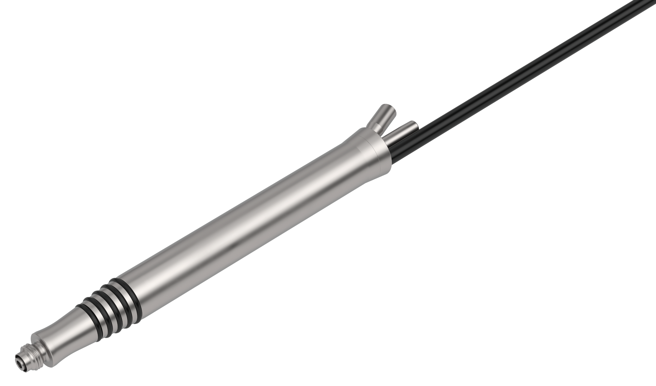 Ophthalmic easyPhaco handpiece with slim metallic body and attached phaco tip for cataract surgery