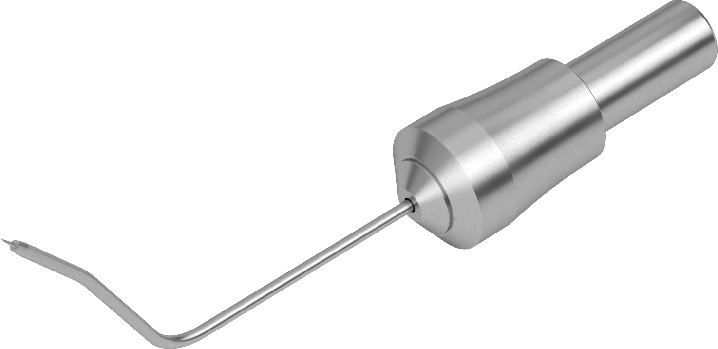 Ophthalmic HFDS glaucoma tip with angled surgical tip design