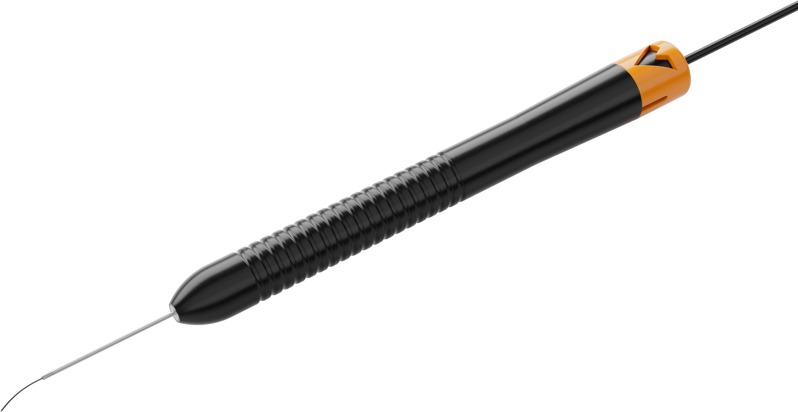 23G flex tip laser probe with handpiece, connector and curved distal fibre tip