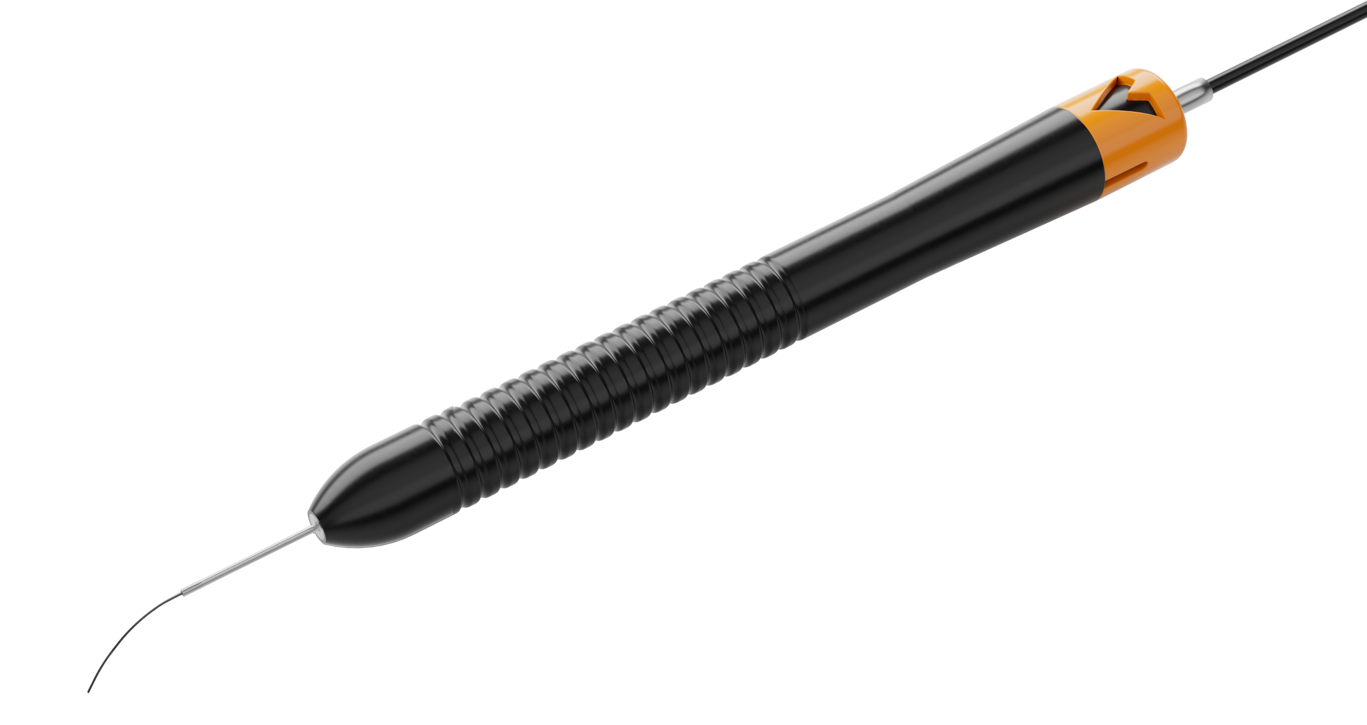 23G illuminated laser probe with curved flex tip and ergonomic handle