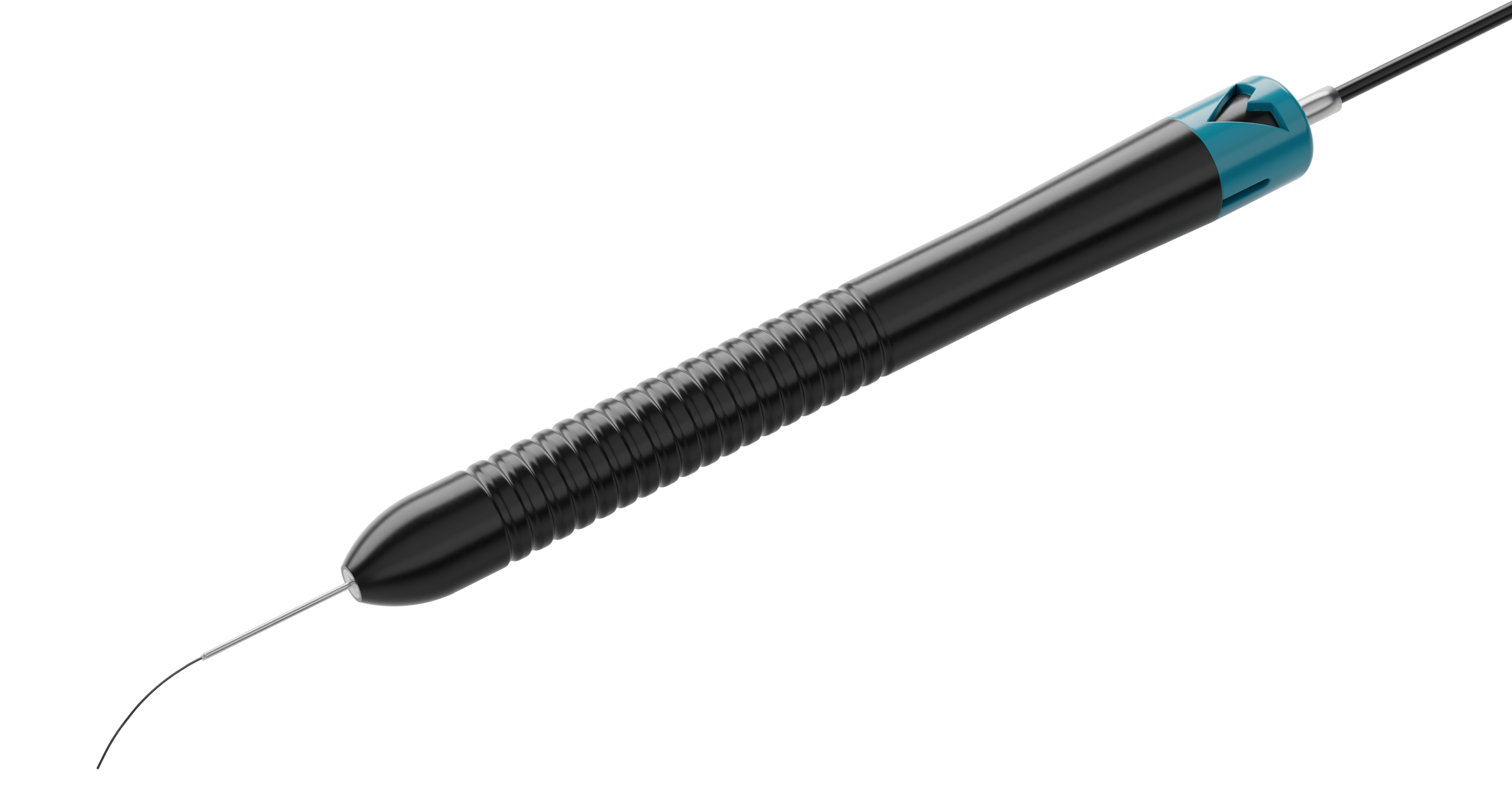 25G illuminated laser probe with curved flex tip and ergonomic handle