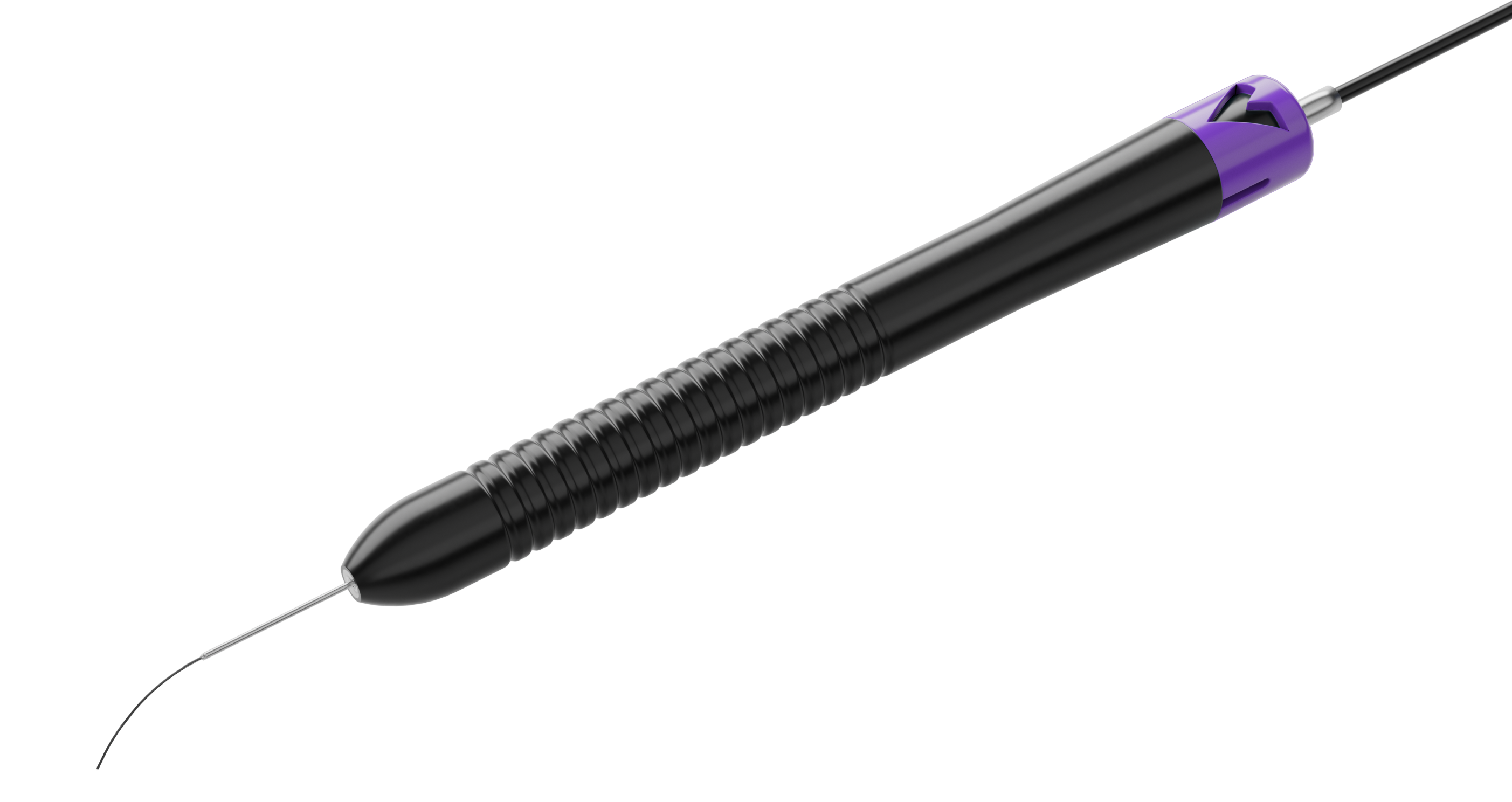 27G illuminated laser probe with curved flex tip and ergonomic handle