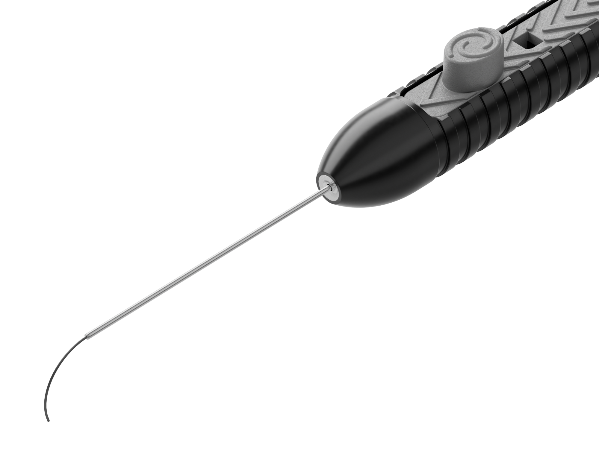 Intuitive Extendable 27G laser probe with curved extendable laser fibre tip