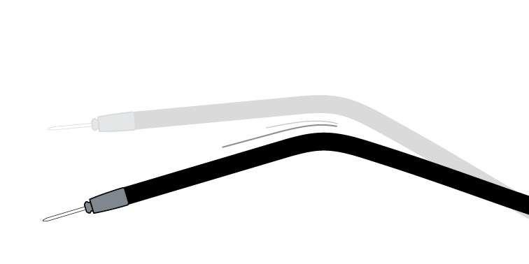 Illustration of a bendable fibre-optic chandelier probe showing flexible positioning capability