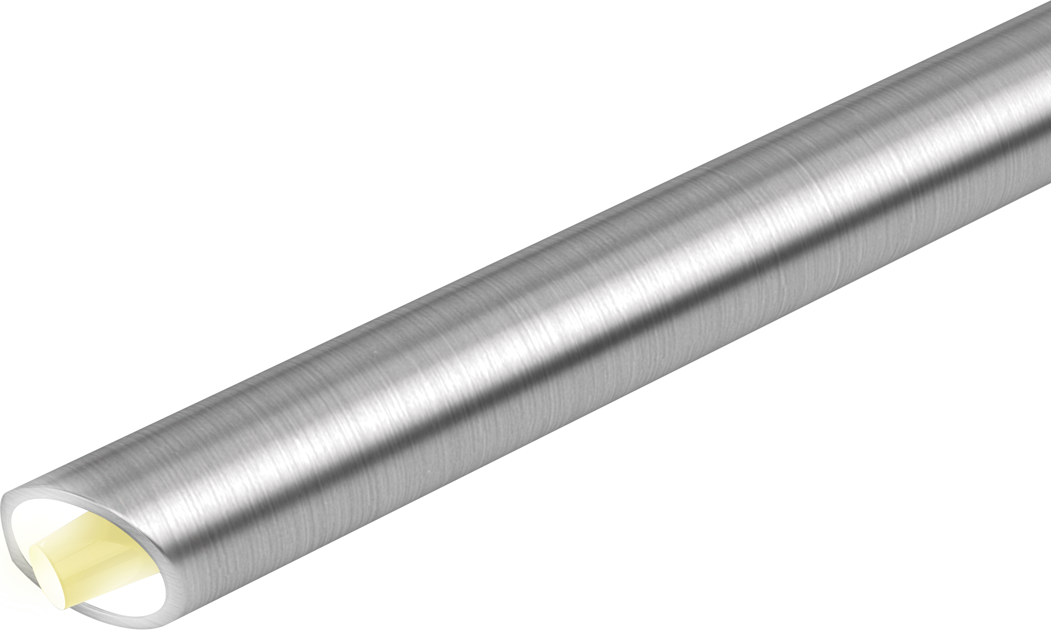 Close up of a metal shielded endo illuminator tip 23G with integrated fibre for panoramic illumination