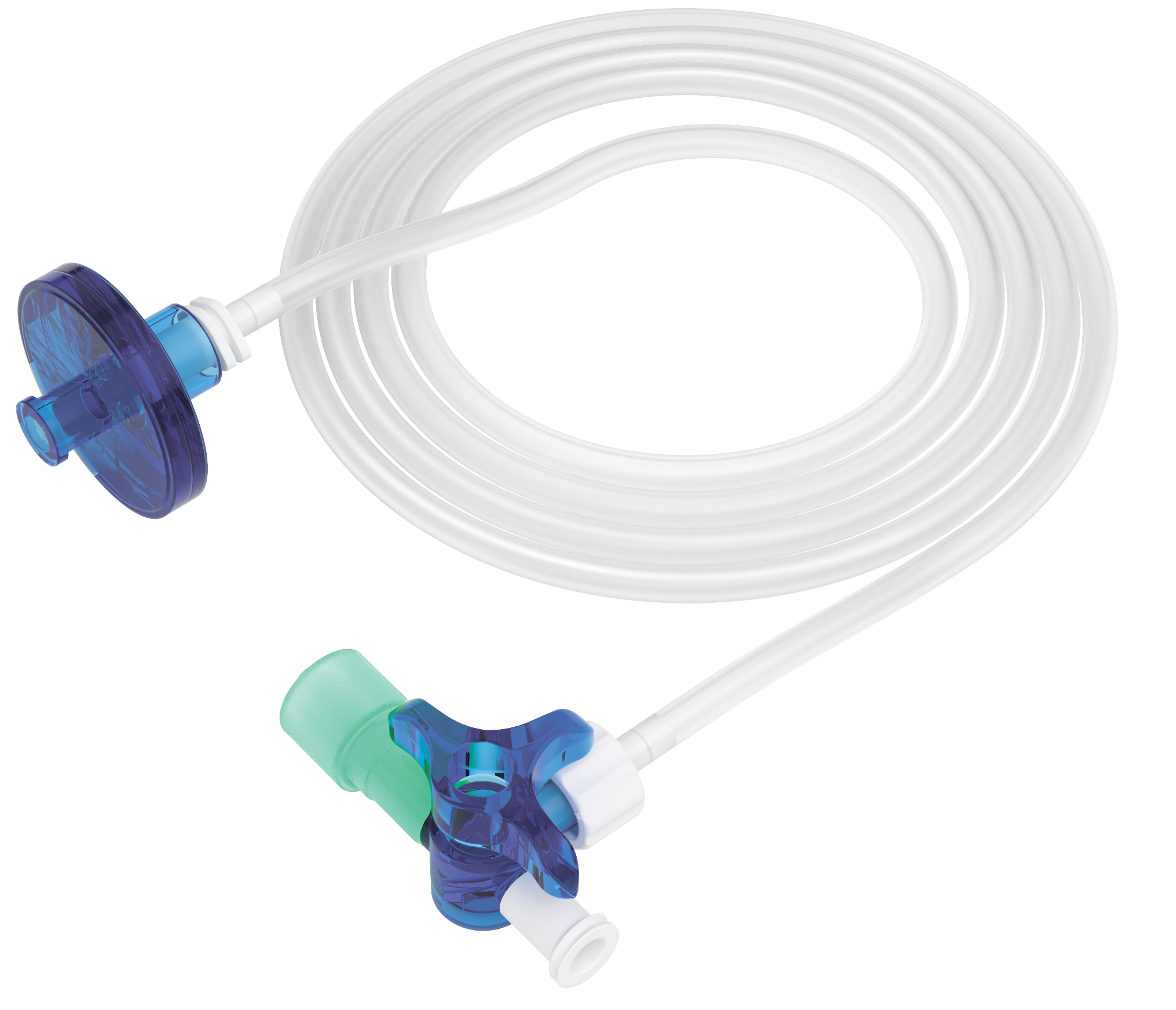 Air delivery line with integrated filter and 3 way stopcock