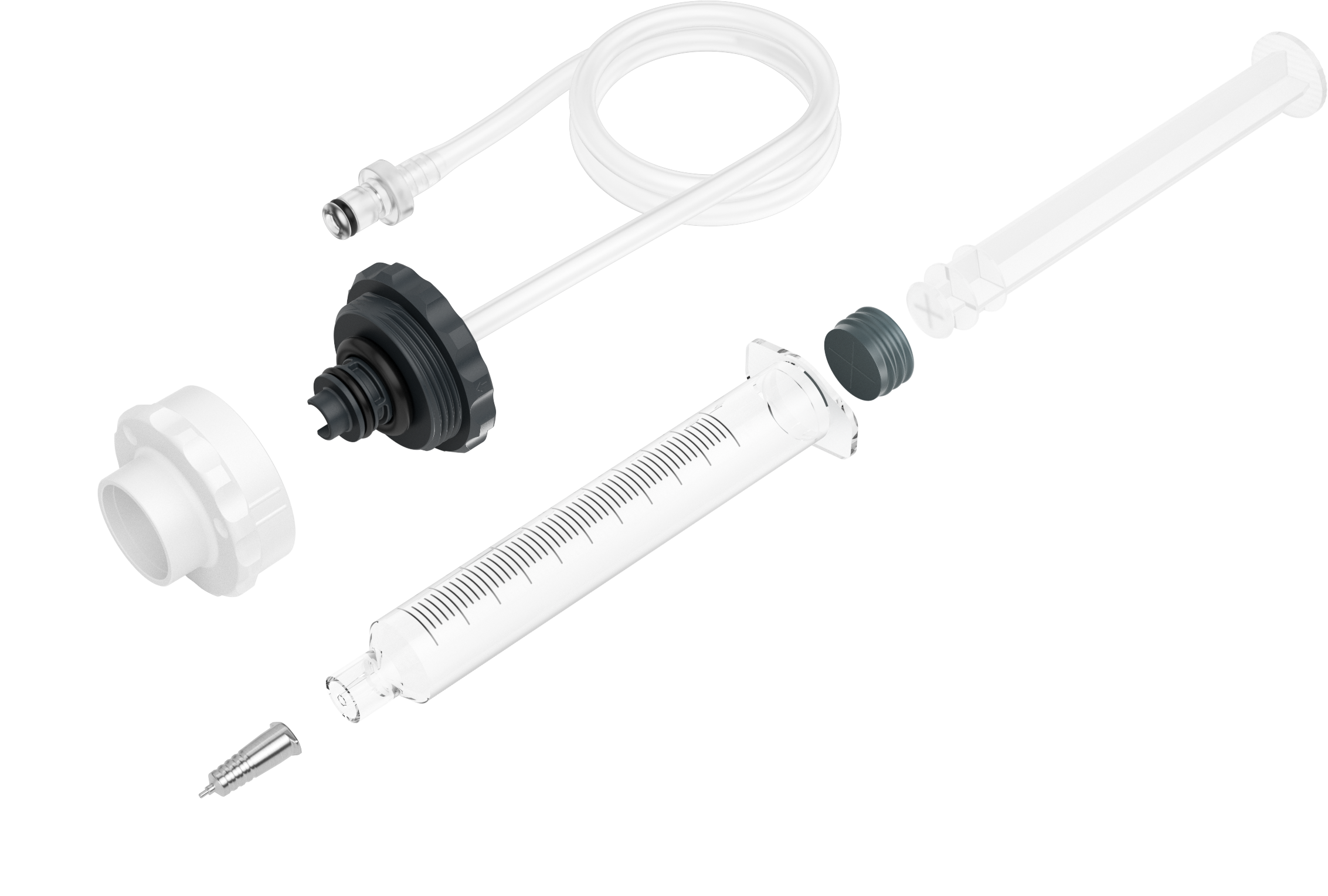 Single use silicone oil application set with syringe, tubing and surgical connectors for ophthalmic procedures