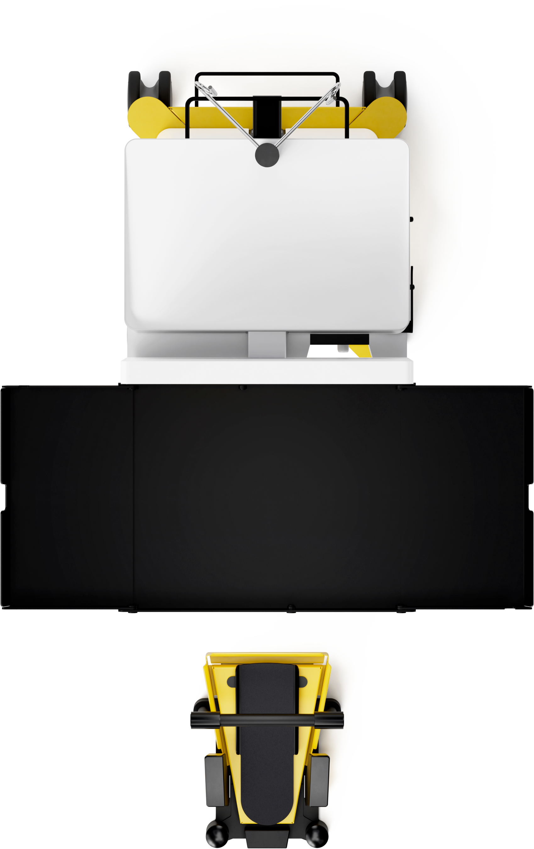top view on the OS 4 Up ophthalmic machine with foot pedal and table