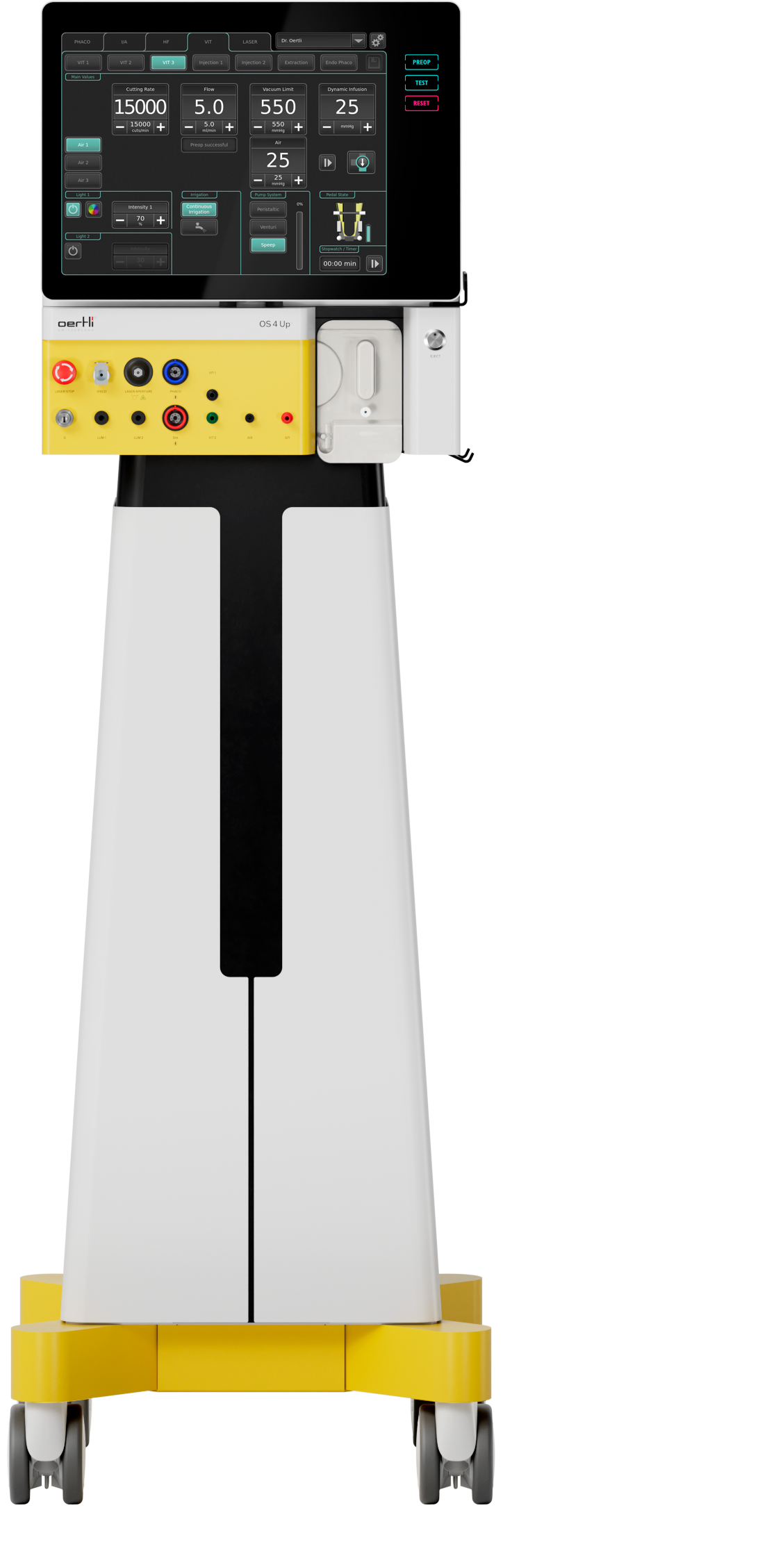 Front view of the OS 4 Up system for cataract and vitreoretinal surgery