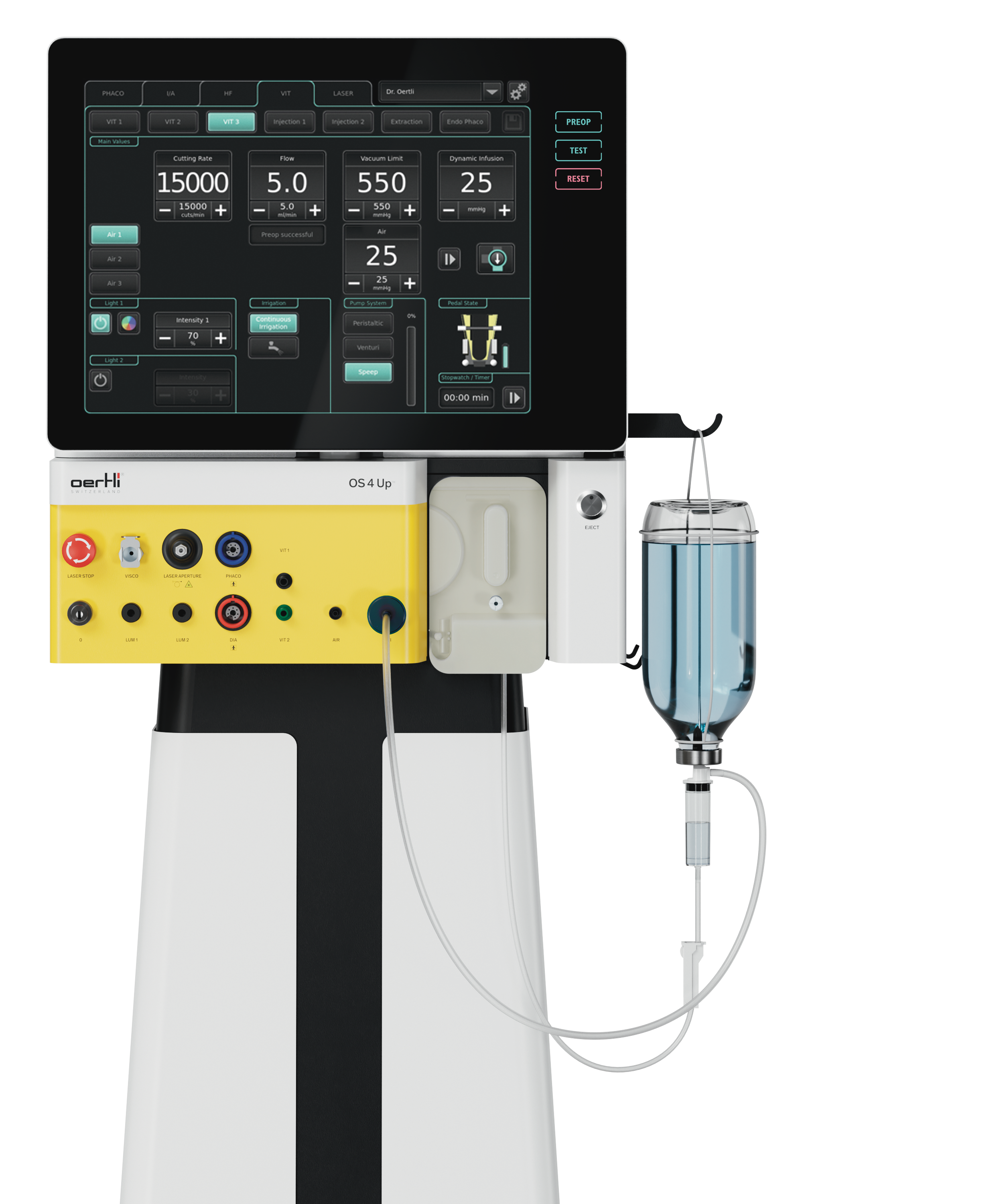 OS 4 Up with GFI hook supporting infusion bottle handling during setup