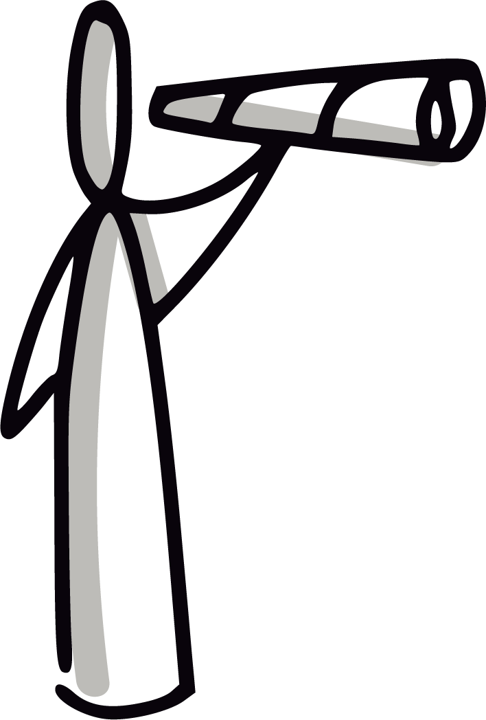 Stylised icon of a person looking through a telescope. The symbol represents focus, vision, and a future oriented mindset