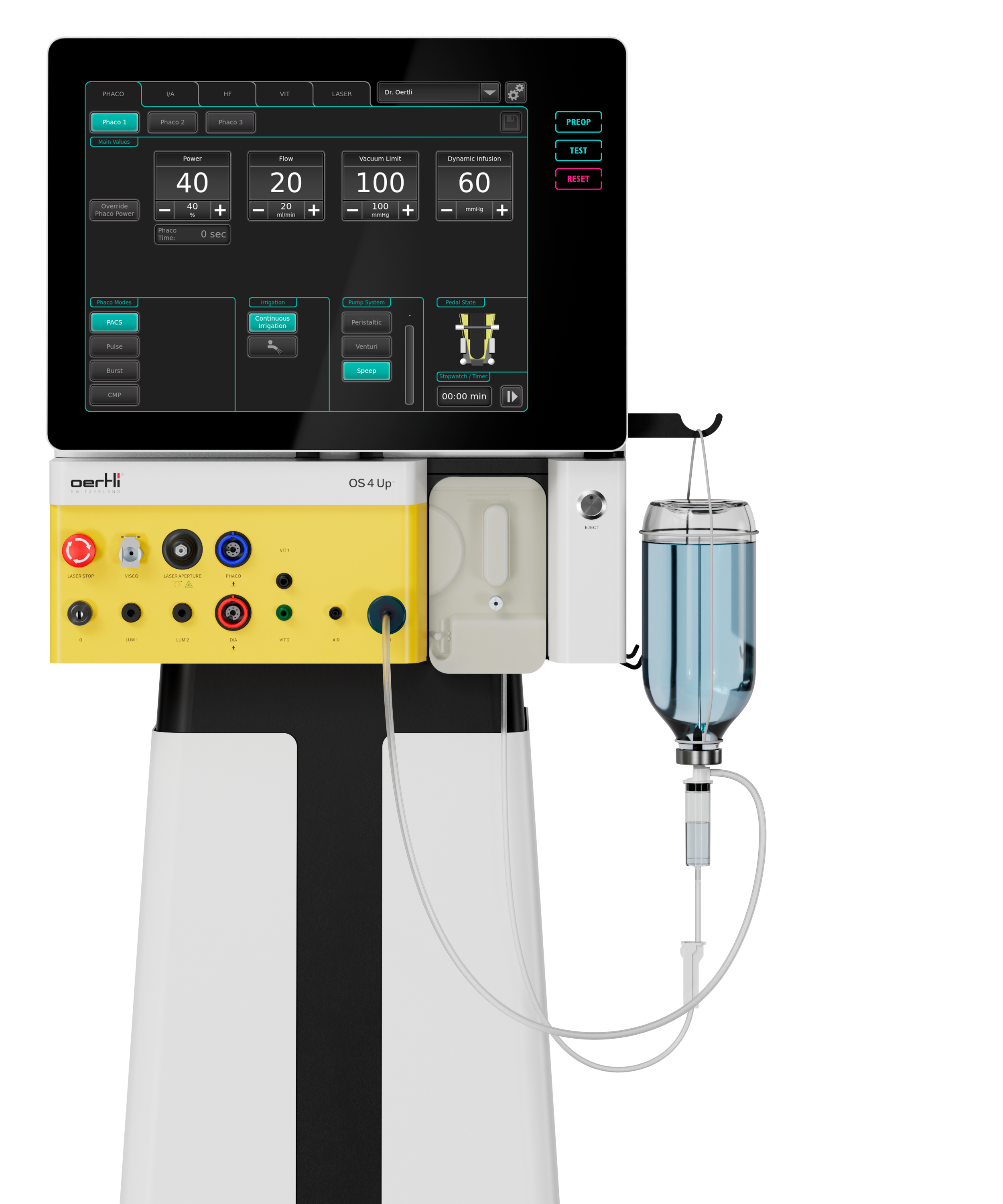 OS 4 Up with GFI hook supporting infusion bottle handling during setup