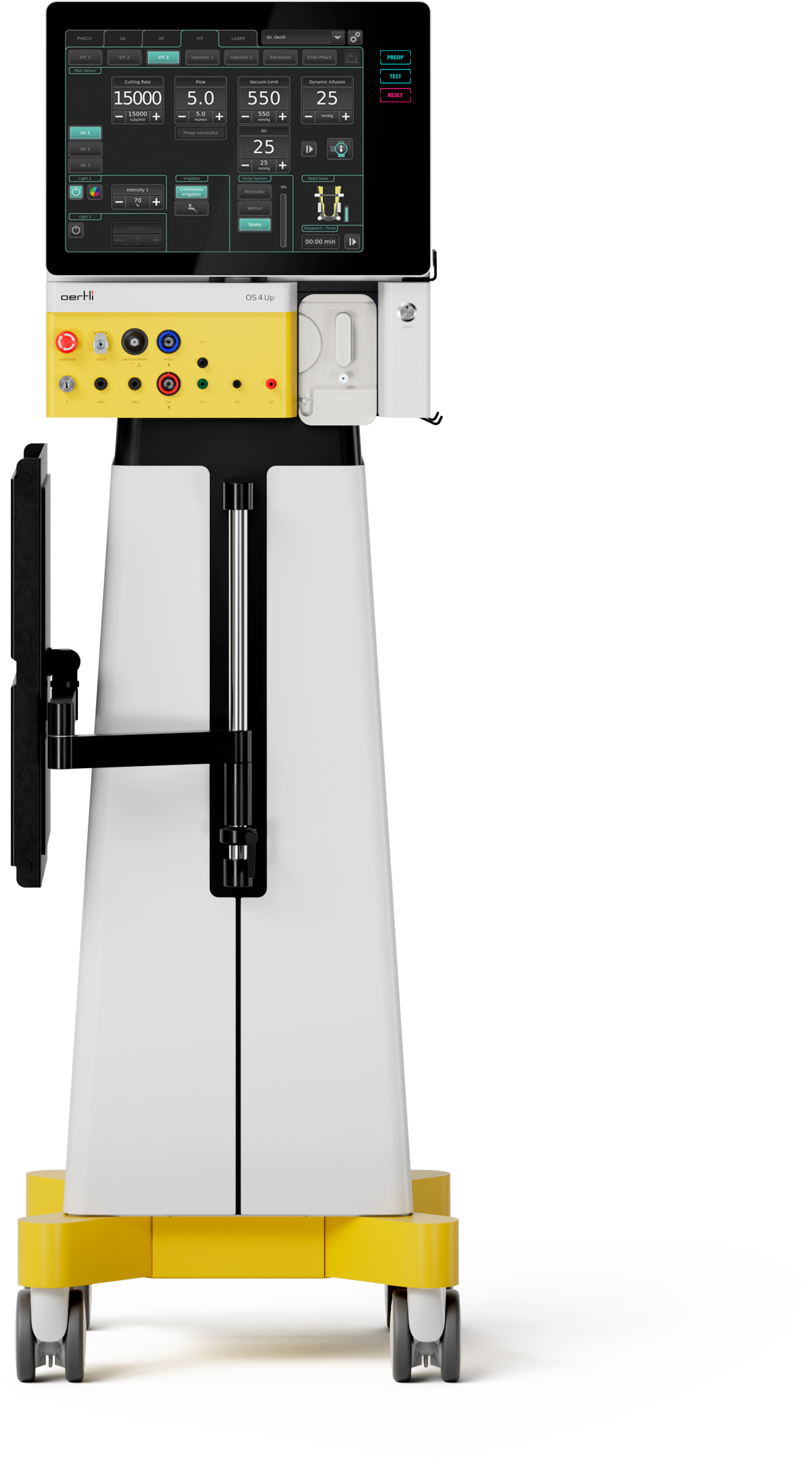 OS 4 Up ophthalmic machine with table on the side