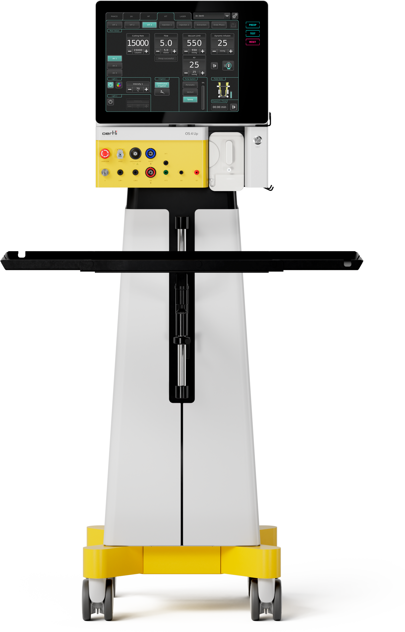 OS 4 Up ophthalmic machine with table in the front