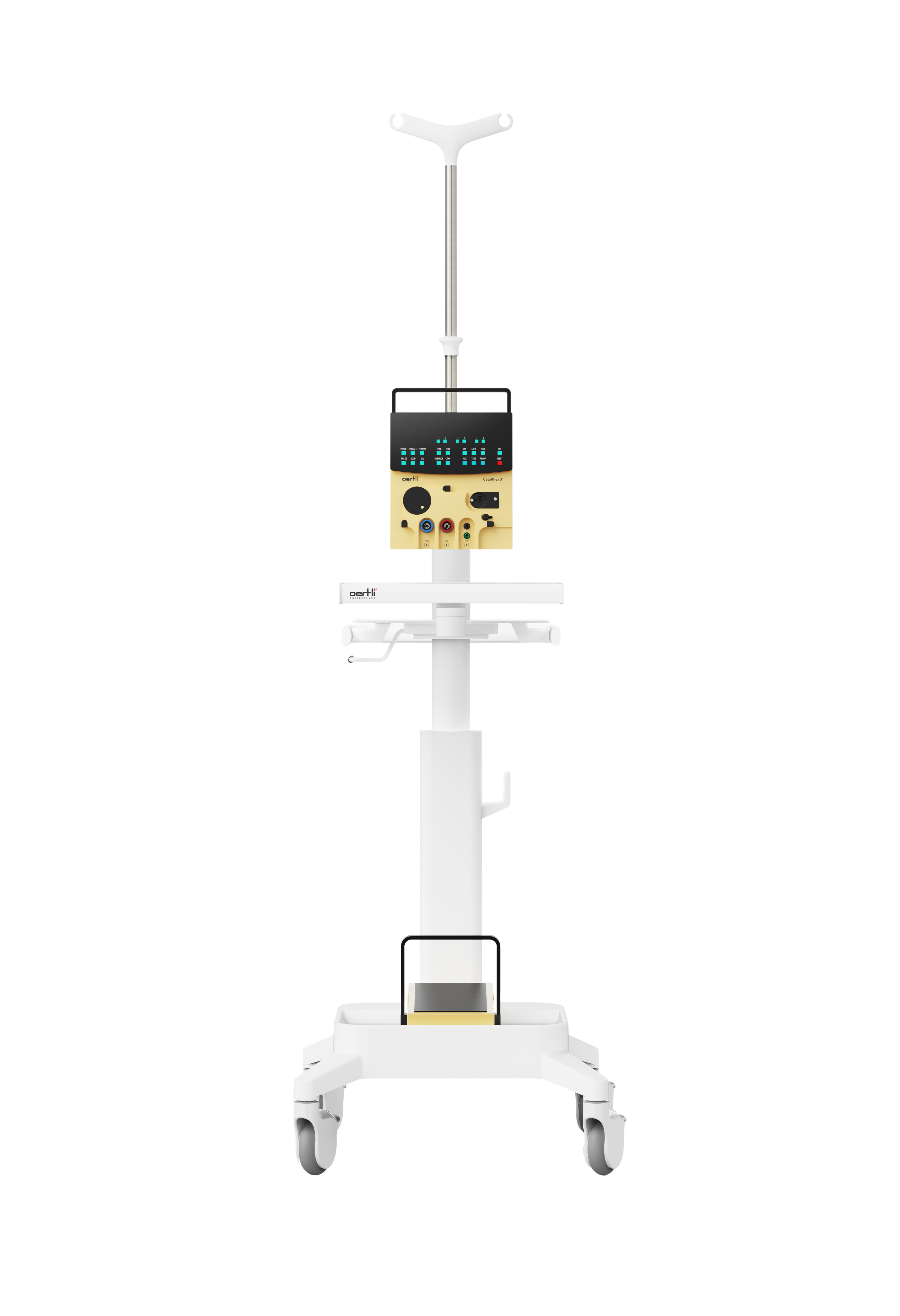 Front view of the CataRhex 3 mounted on an infusion cart