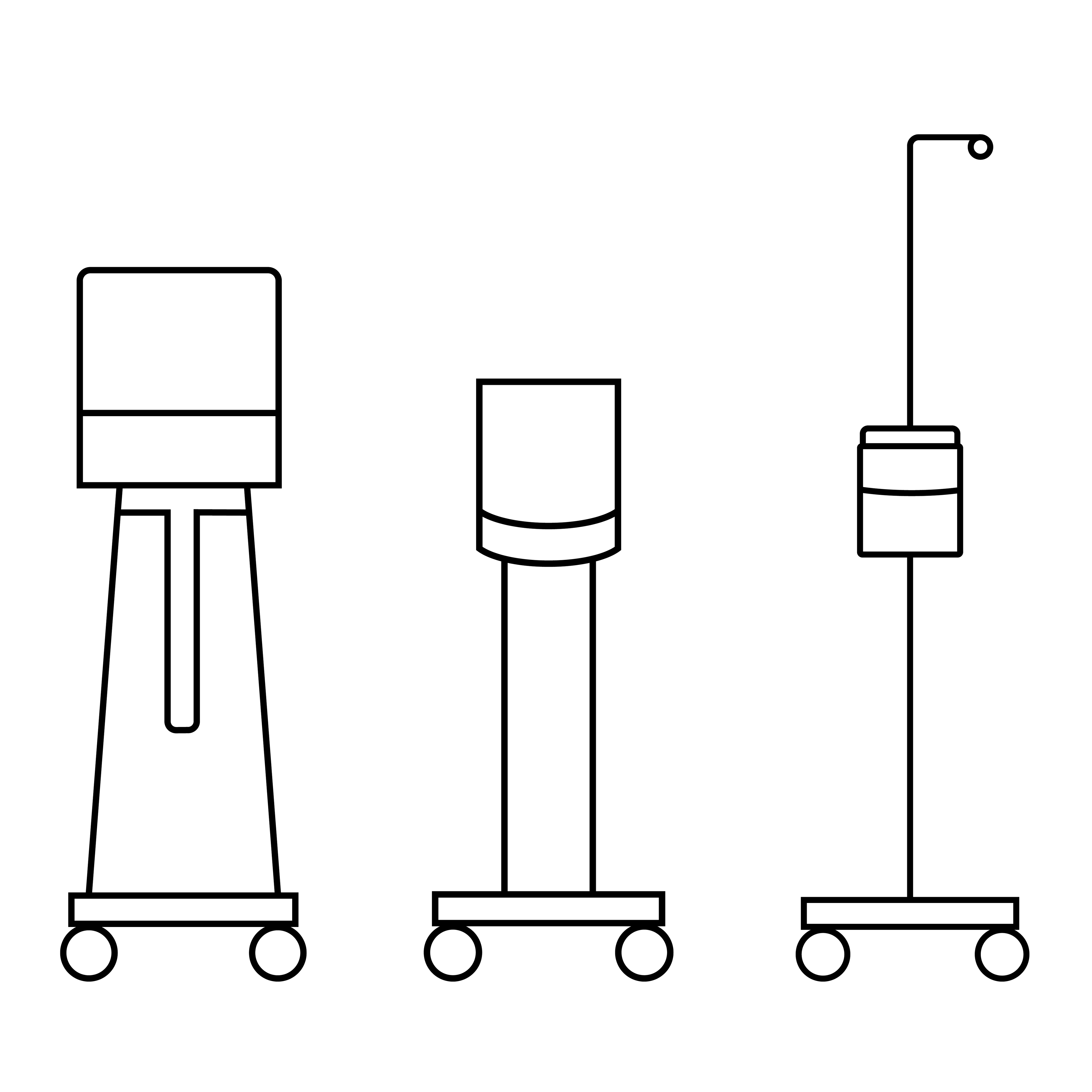 Line icon showing three Oertli surgical platforms on wheeled stands