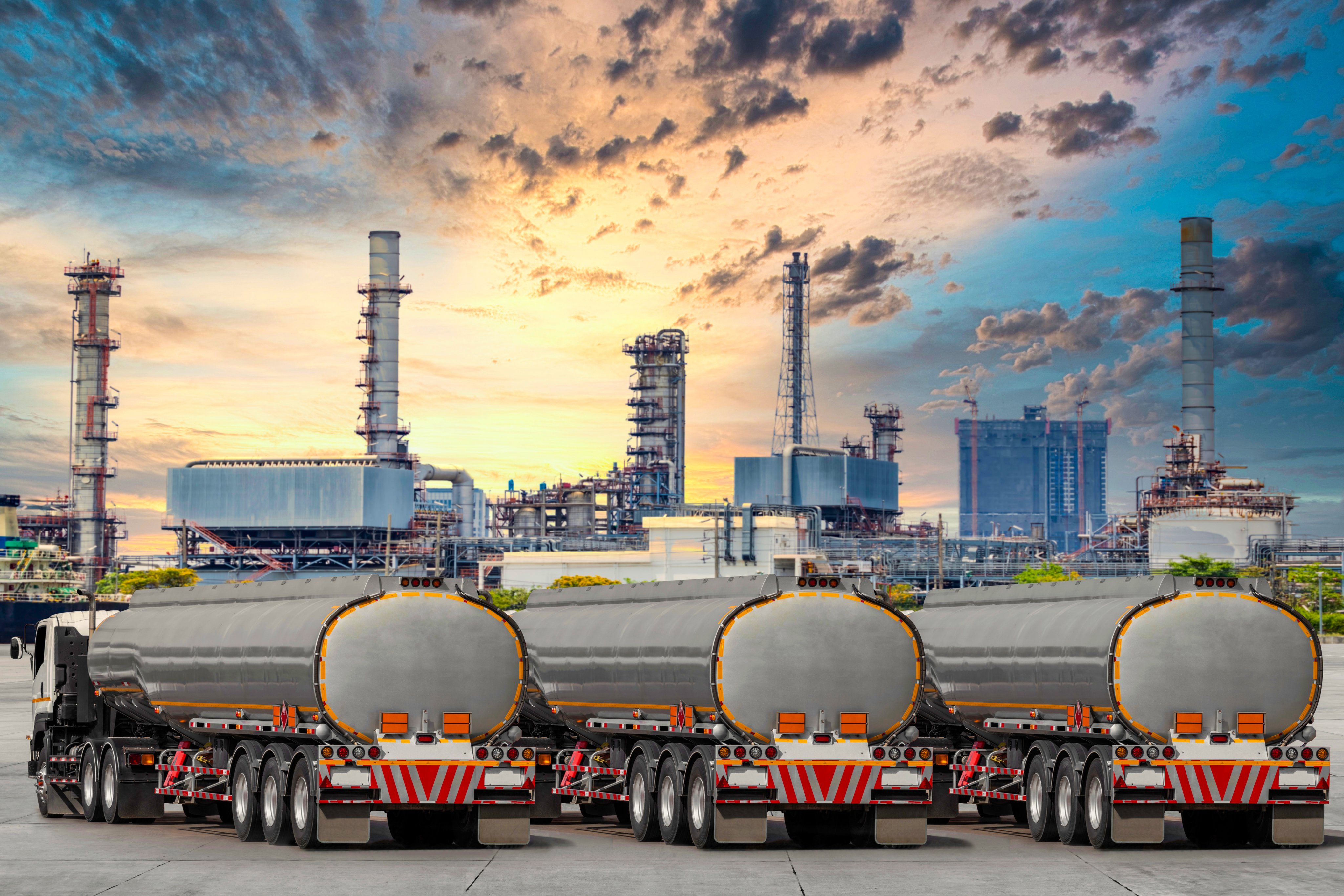 Fuel truck on highway for transport fuel to petrochemical oil refinery