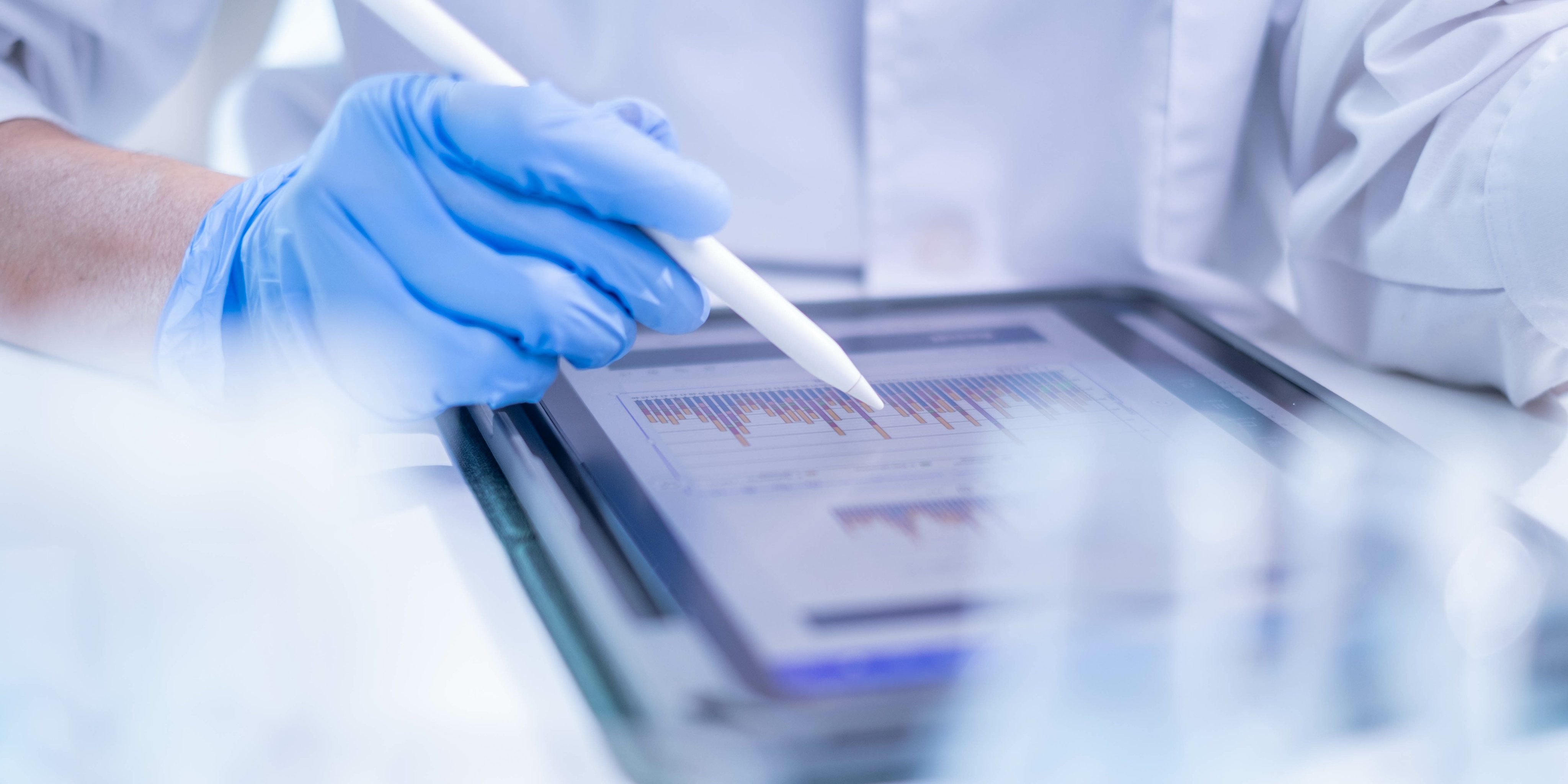 Woman scientist person research writing document science study datum in modern laboratory, professional female doctor working on medical test lab note report health technology development analysis